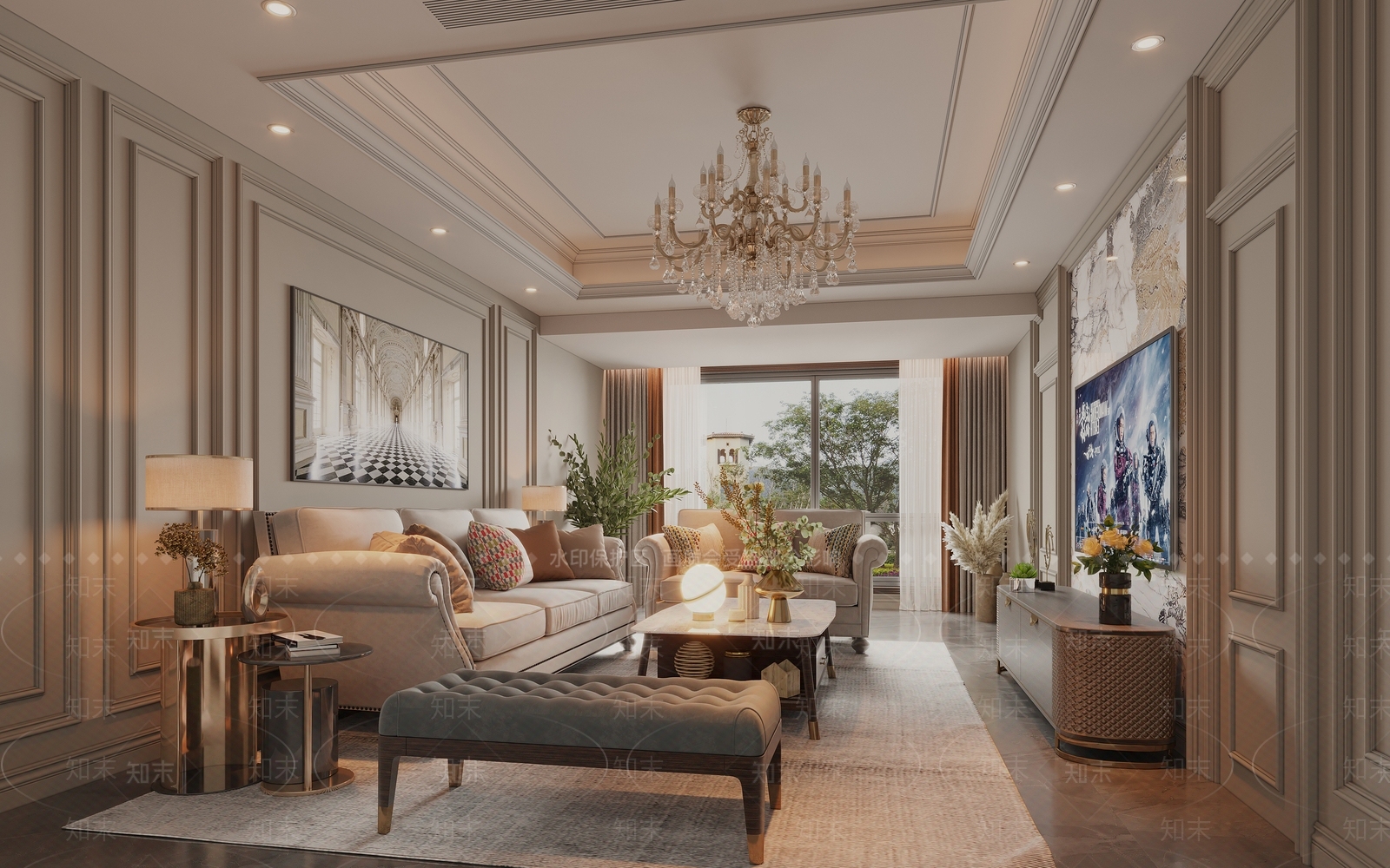 简欧家居客厅3D模型下载【ID:1159570556】