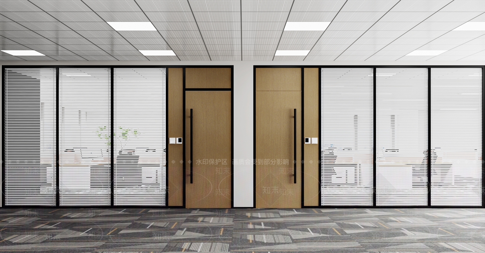 现代办公室玻璃隔断3D模型下载【ID:1159571951】