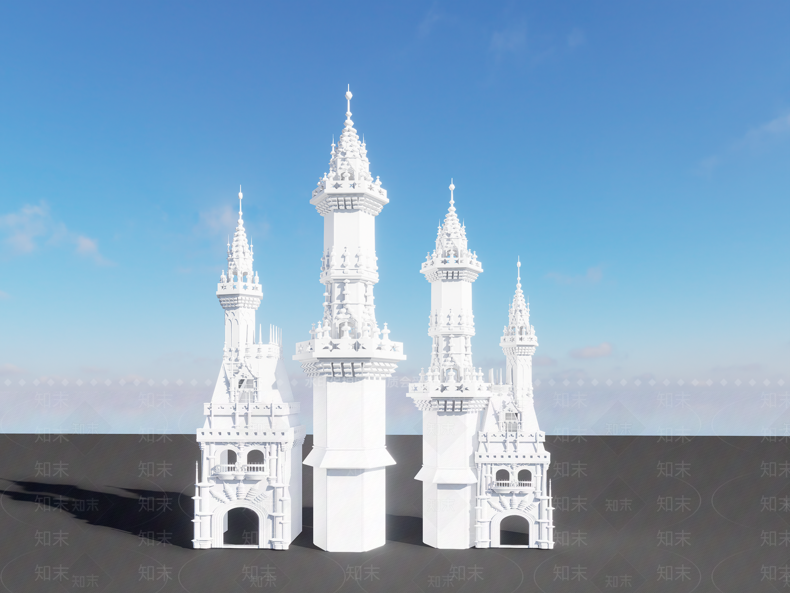 欧式高塔婚礼城堡SU模型下载【ID:1159574502】