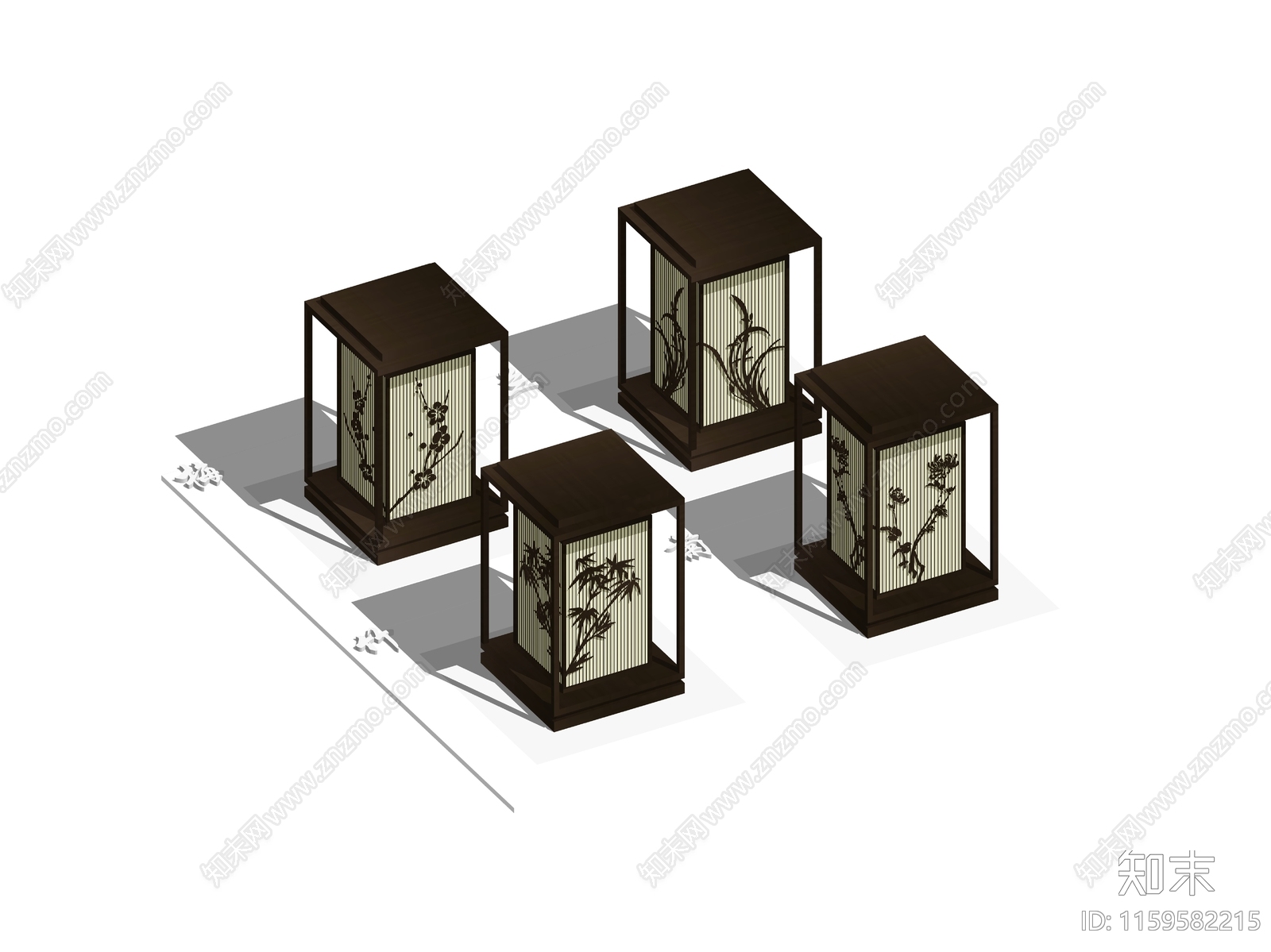 中式梅兰竹菊景观草坪灯具SU模型下载【ID:1159582215】