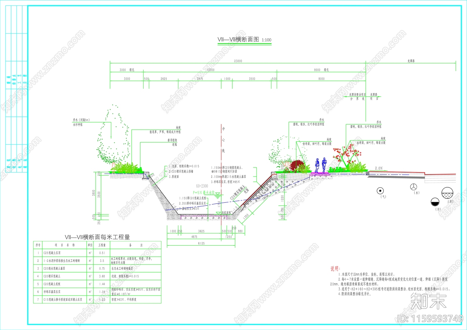 河道横断面景观设计施工图下载【ID:1159593749】