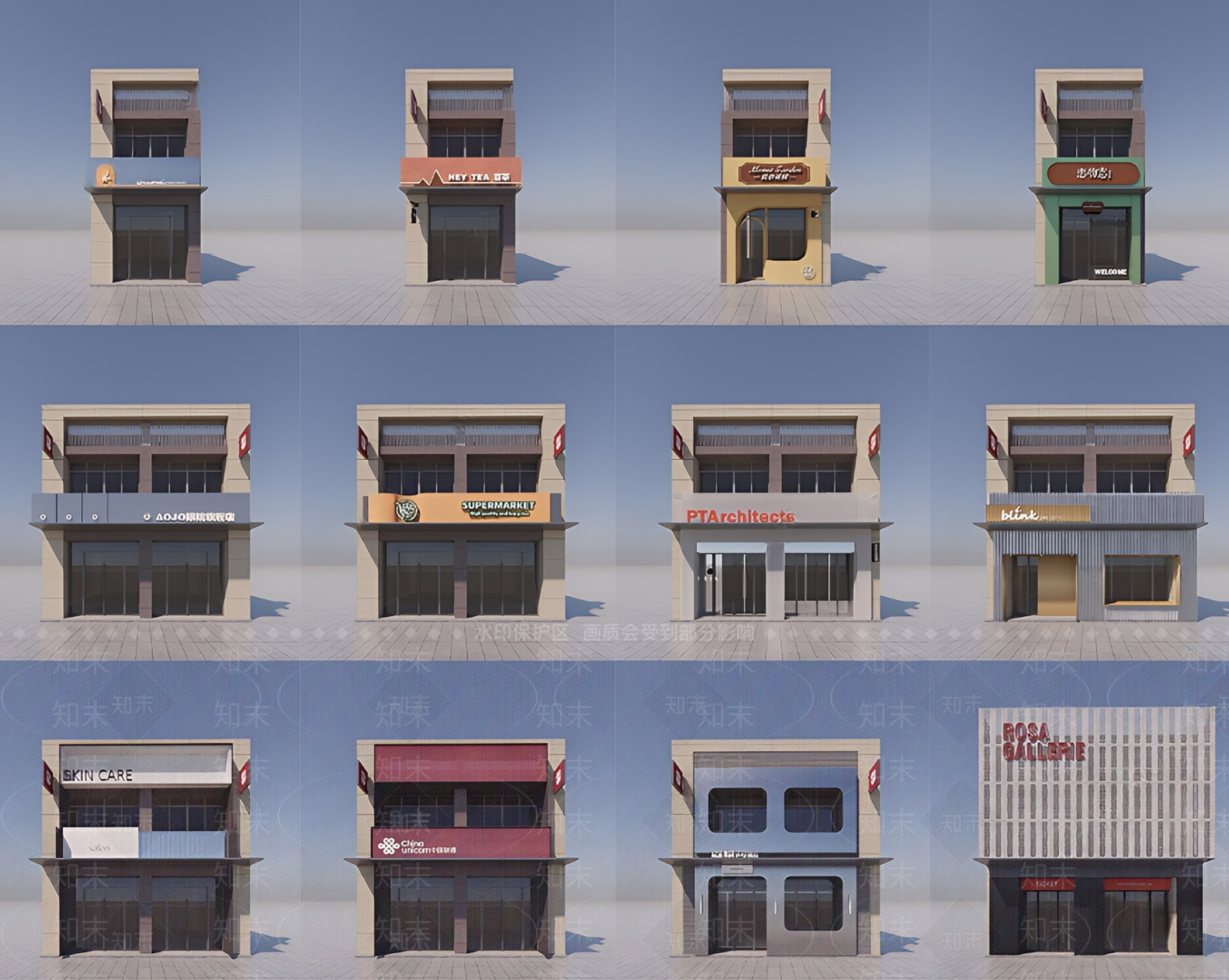 现代沿街店铺门头门面3D模型下载【ID:1159595445】