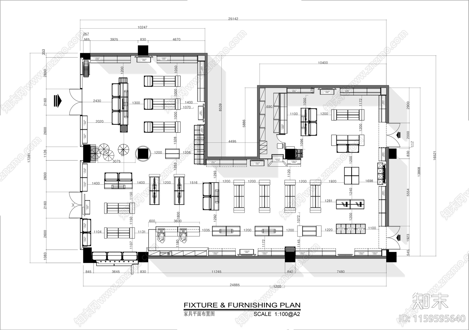 400㎡书店平面布置图施工图下载【ID:1159595640】