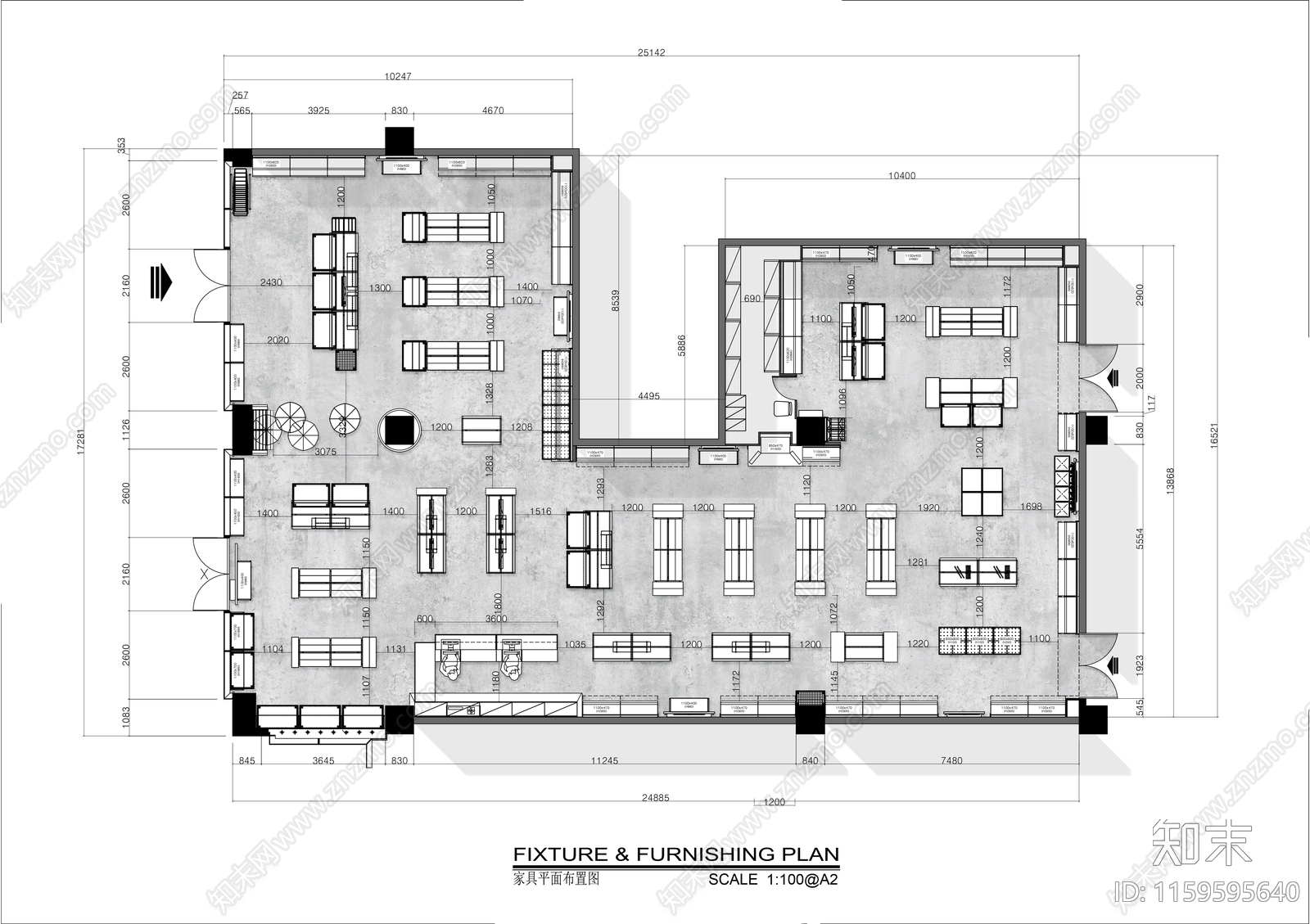 400㎡书店平面布置图施工图下载【ID:1159595640】