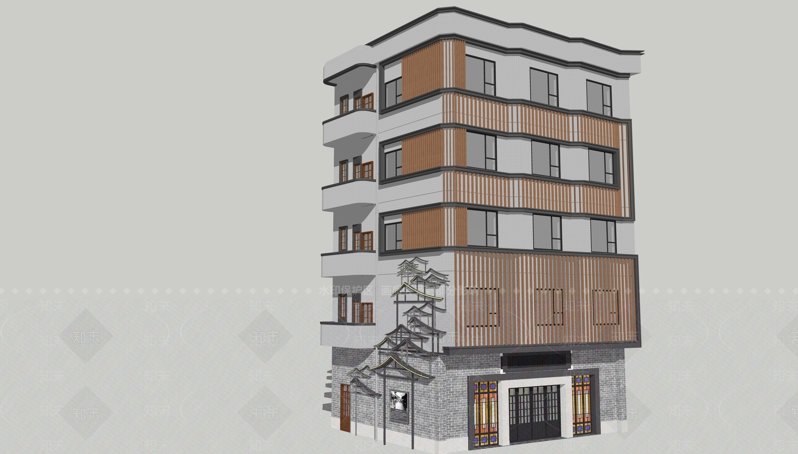 新中式多层住宅SU模型下载【ID:1159597959】