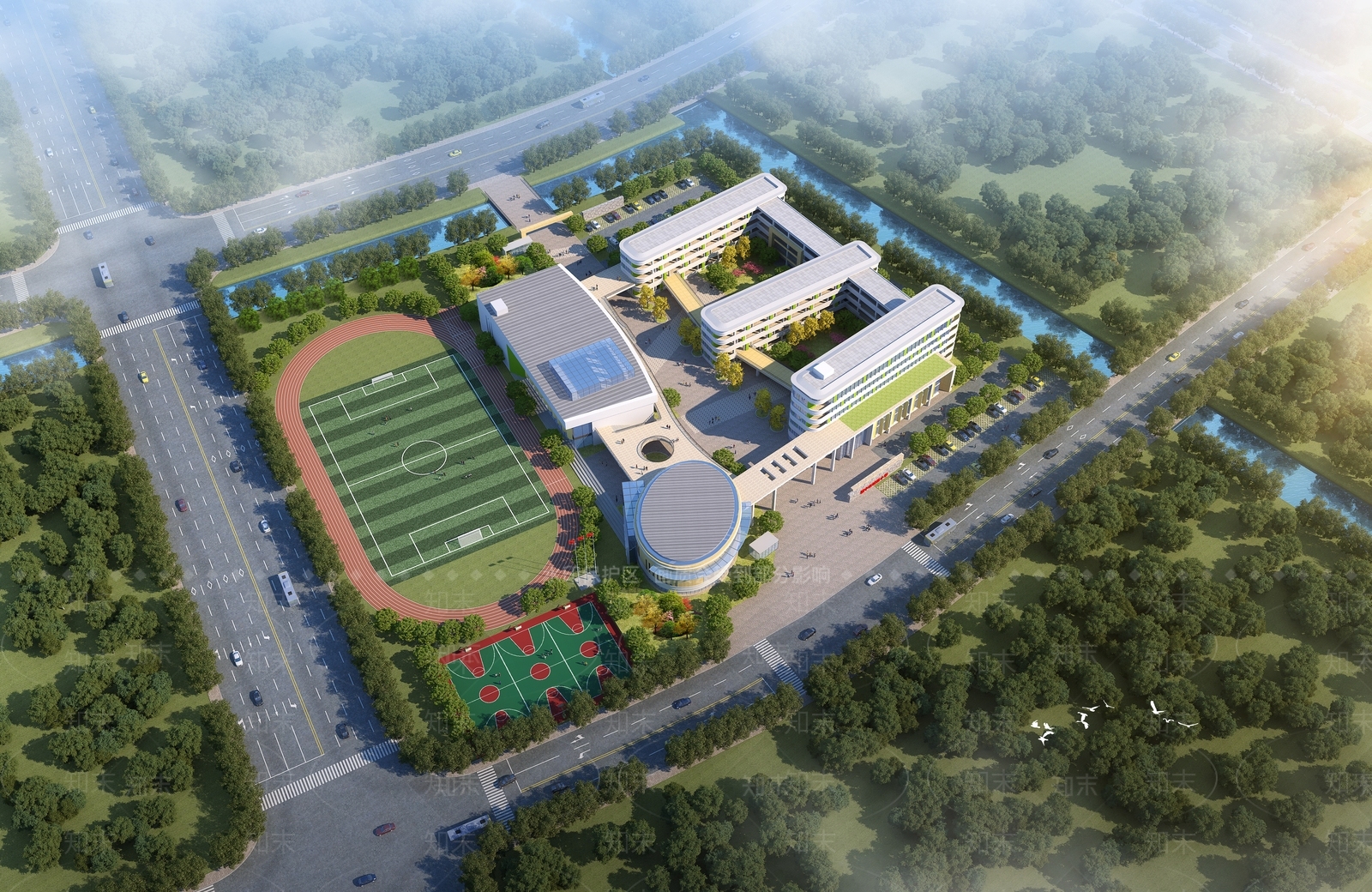 现代学校鸟瞰规划3D模型下载【ID:1159598804】