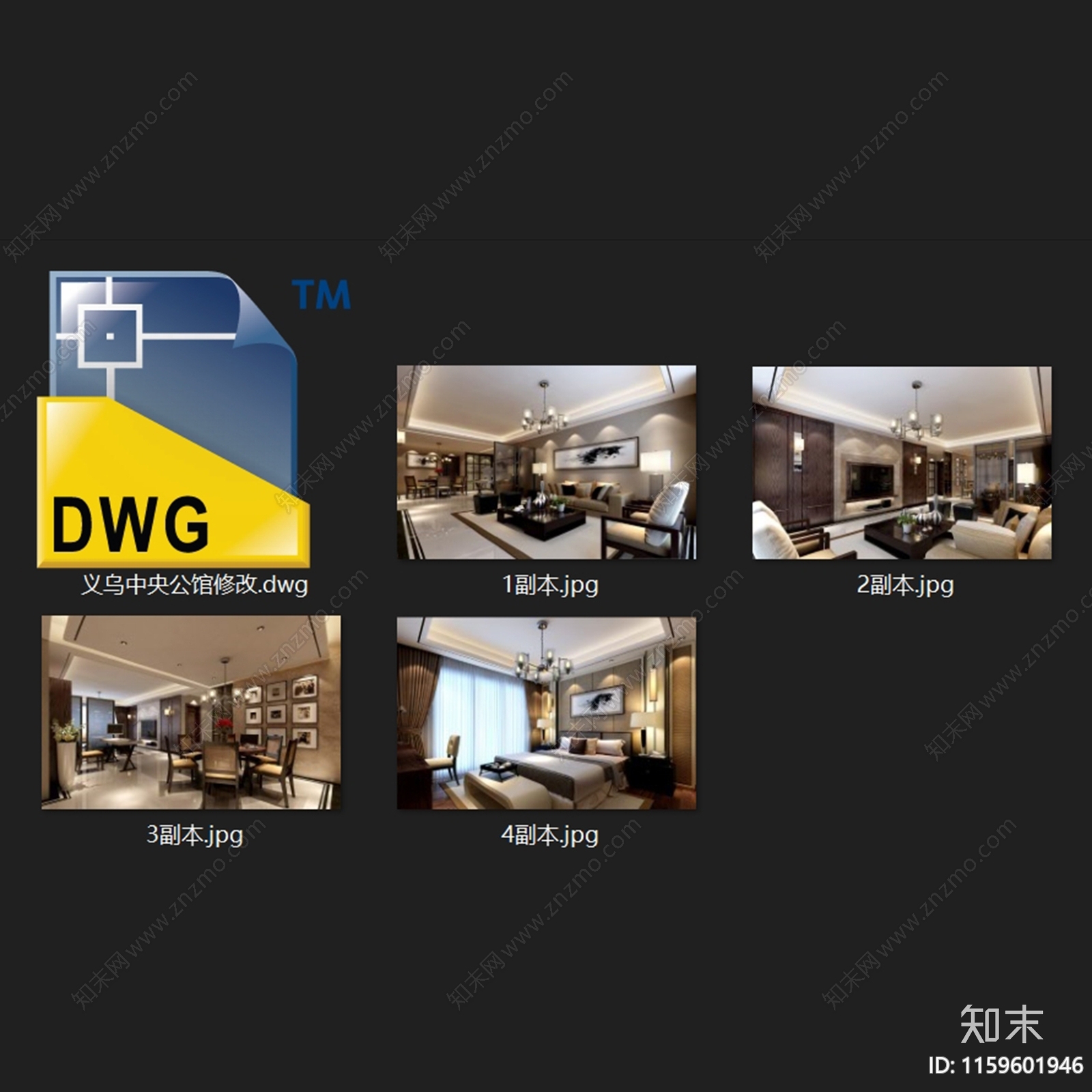 义乌中央公馆三室两厅两卫室内家装CAcad施工图下载【ID:1159601946】