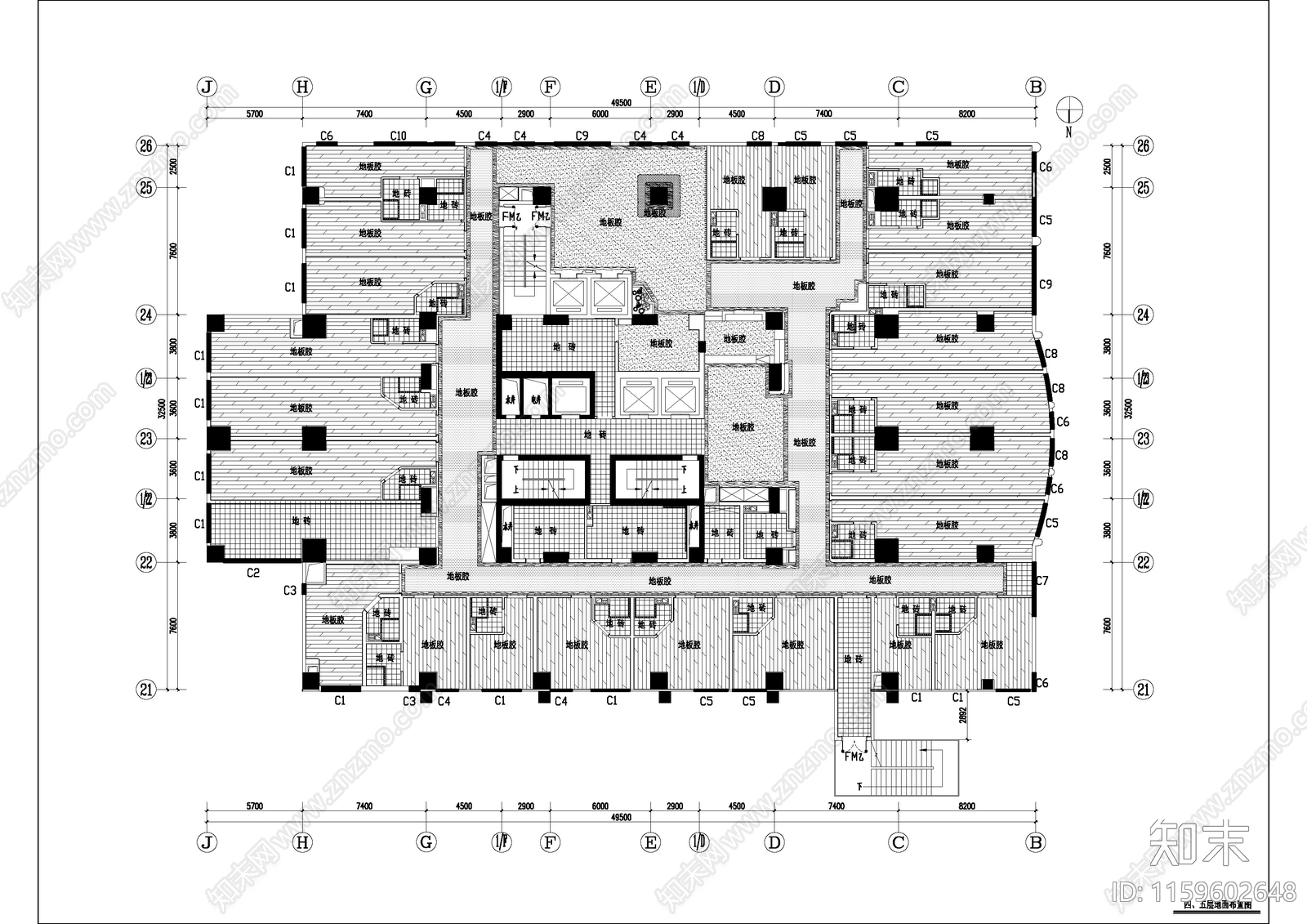 养老院标准层平面布置地面天花布置图施工图下载【ID:1159602648】