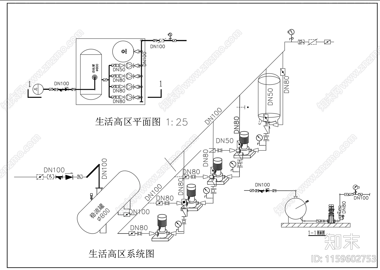 15层住宅楼给排水消防图纸cad施工图下载【ID:1159602753】