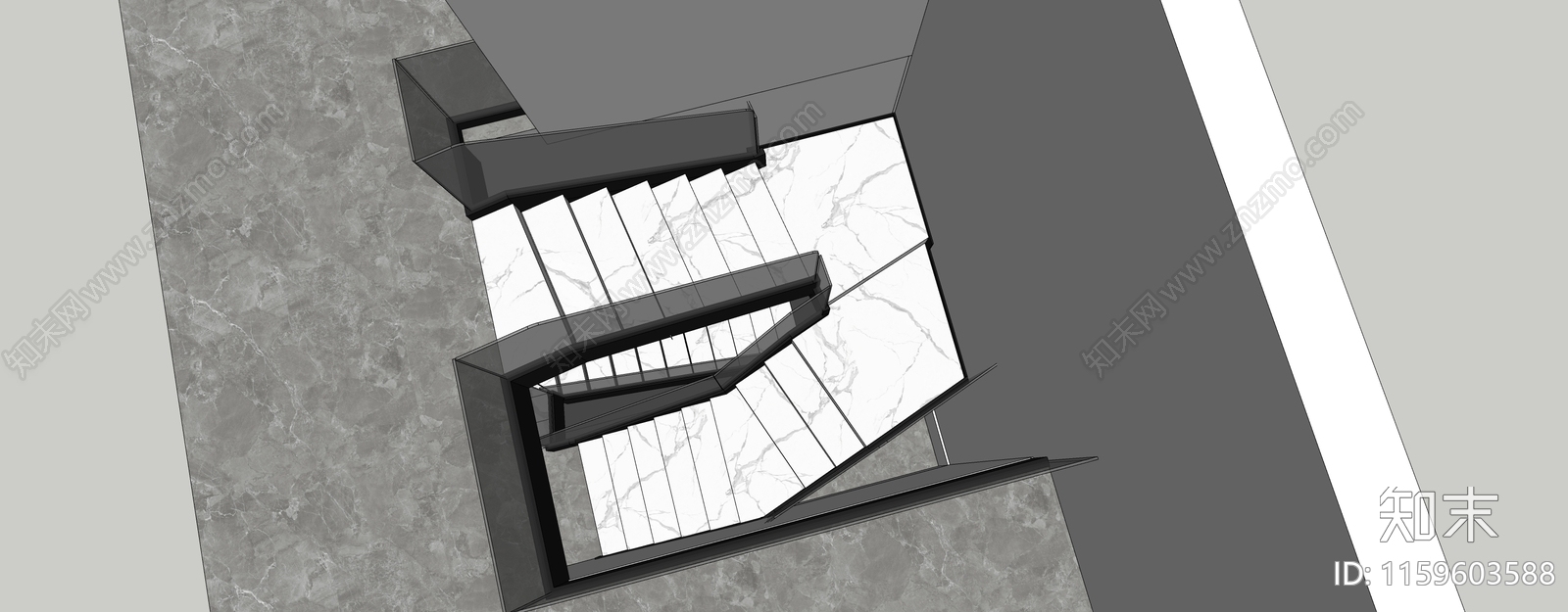 现代极简楼梯间SU模型下载【ID:1159603588】
