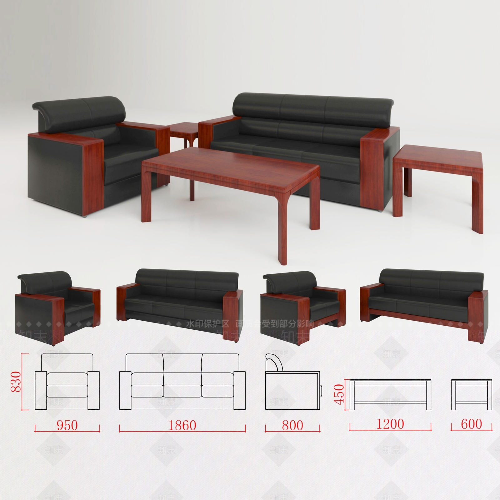 中式红木沙发茶几组合3D模型下载【ID:1159603729】