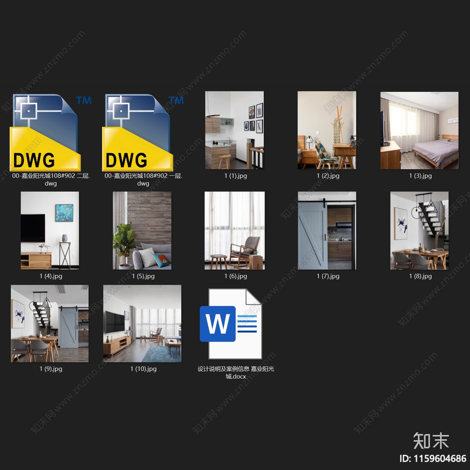 现代北欧嘉业阳光城复式跃层室内家装平面系统图cad施工图下载【ID:1159604686】