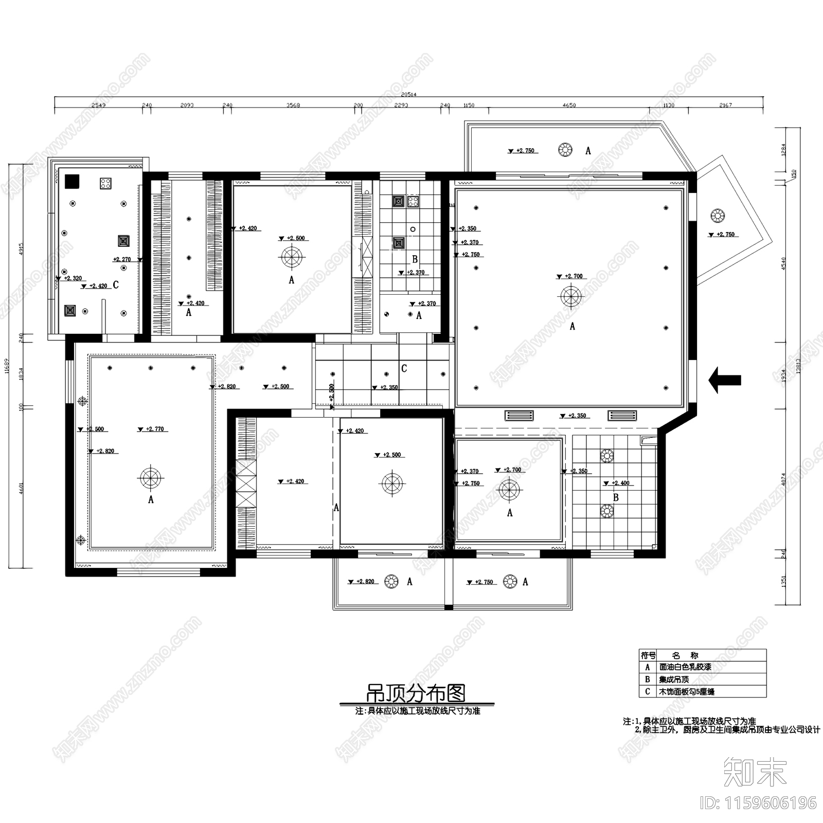 三室两厅两卫大平层室内家装CAcad施工图下载【ID:1159606196】
