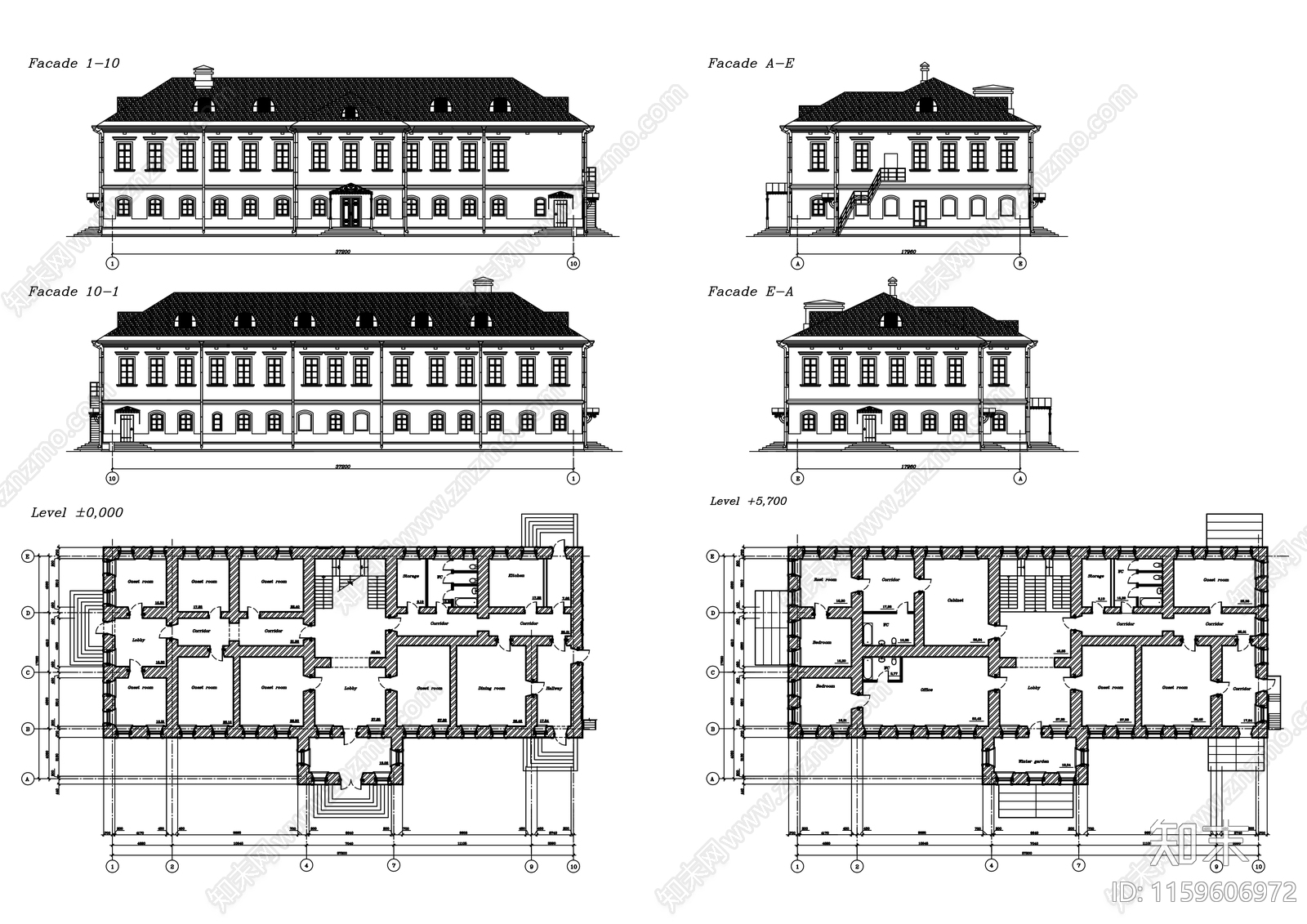 修道院平面立面图cad施工图下载【ID:1159606972】