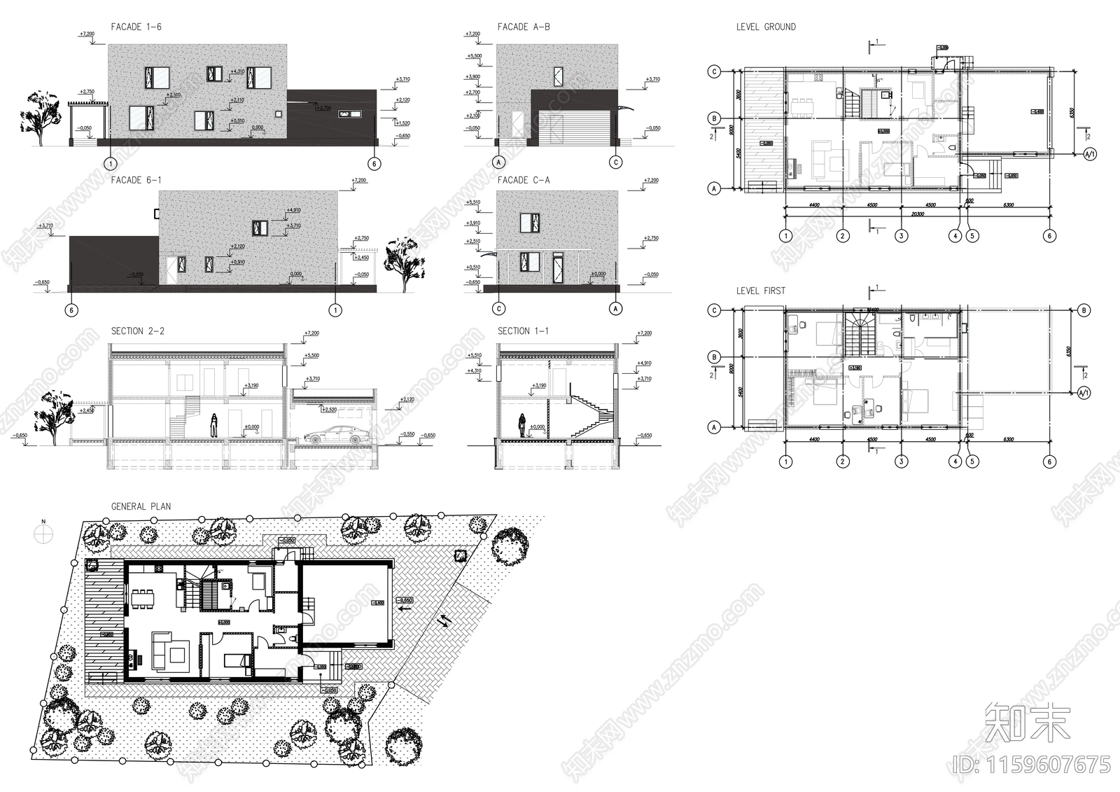 现代别墅住宅整体设计布局cad施工图下载【ID:1159607675】