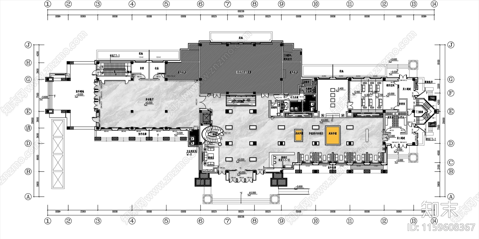 1500㎡现代售楼部平面布置图_施工图施工图下载 ID:1159608367_【知末网】