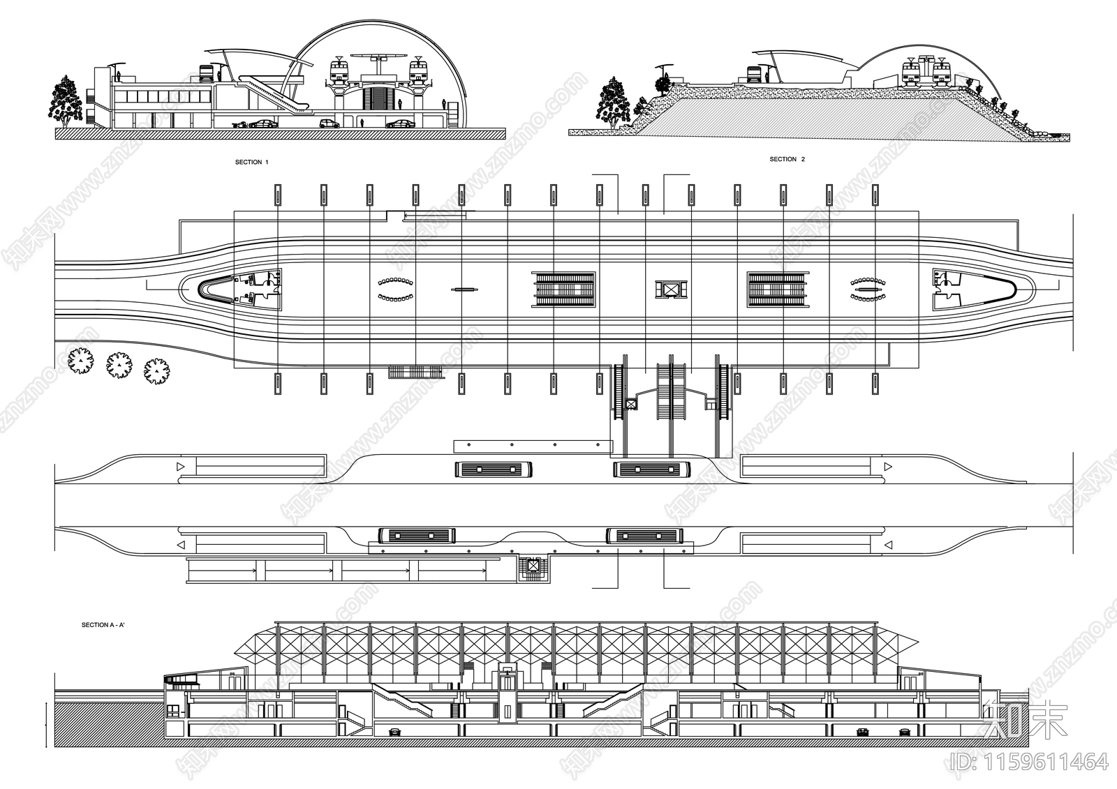 地铁站平面立面布局图施工图下载【ID:1159611464】