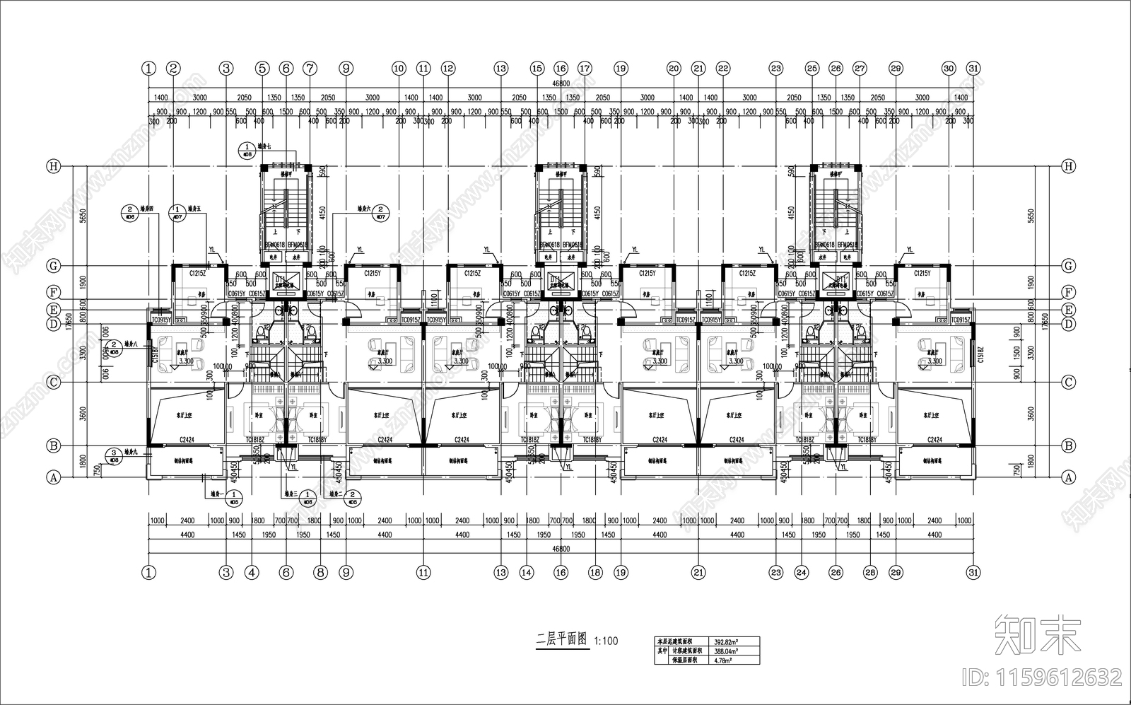 多层新中式拼叠住宅建施图cad施工图下载【ID:1159612632】