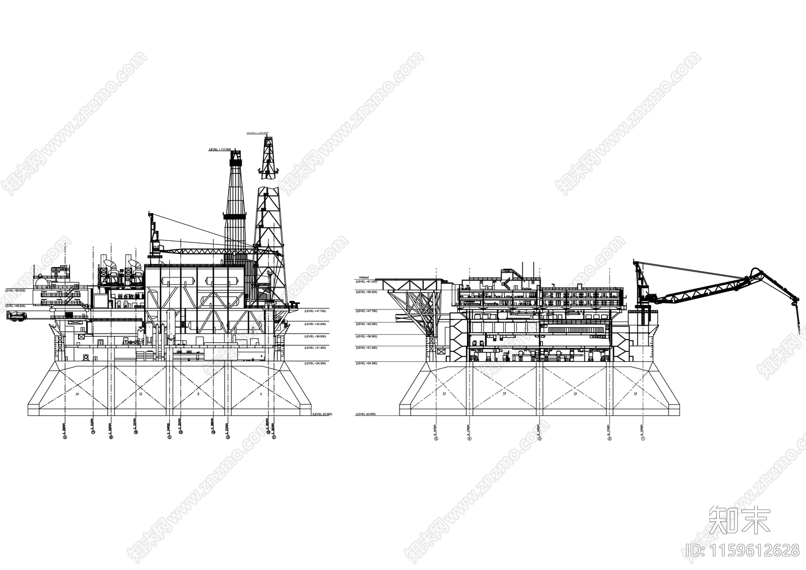 石油钻井平台设计图cad施工图下载【ID:1159612628】