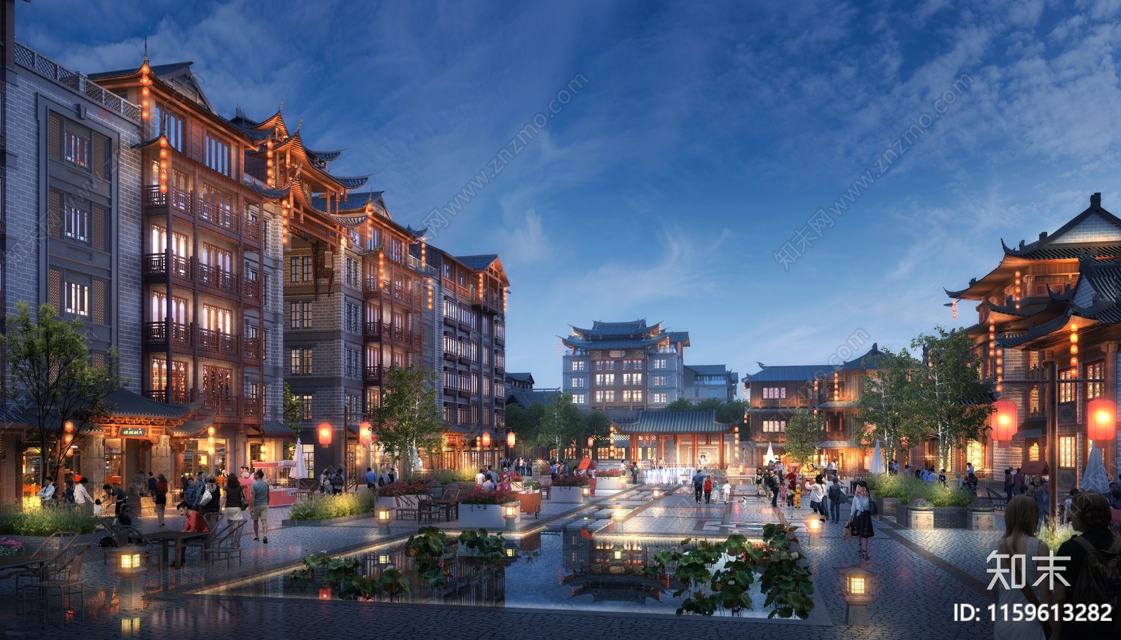 中式商业街3D模型下载【ID:1159613282】