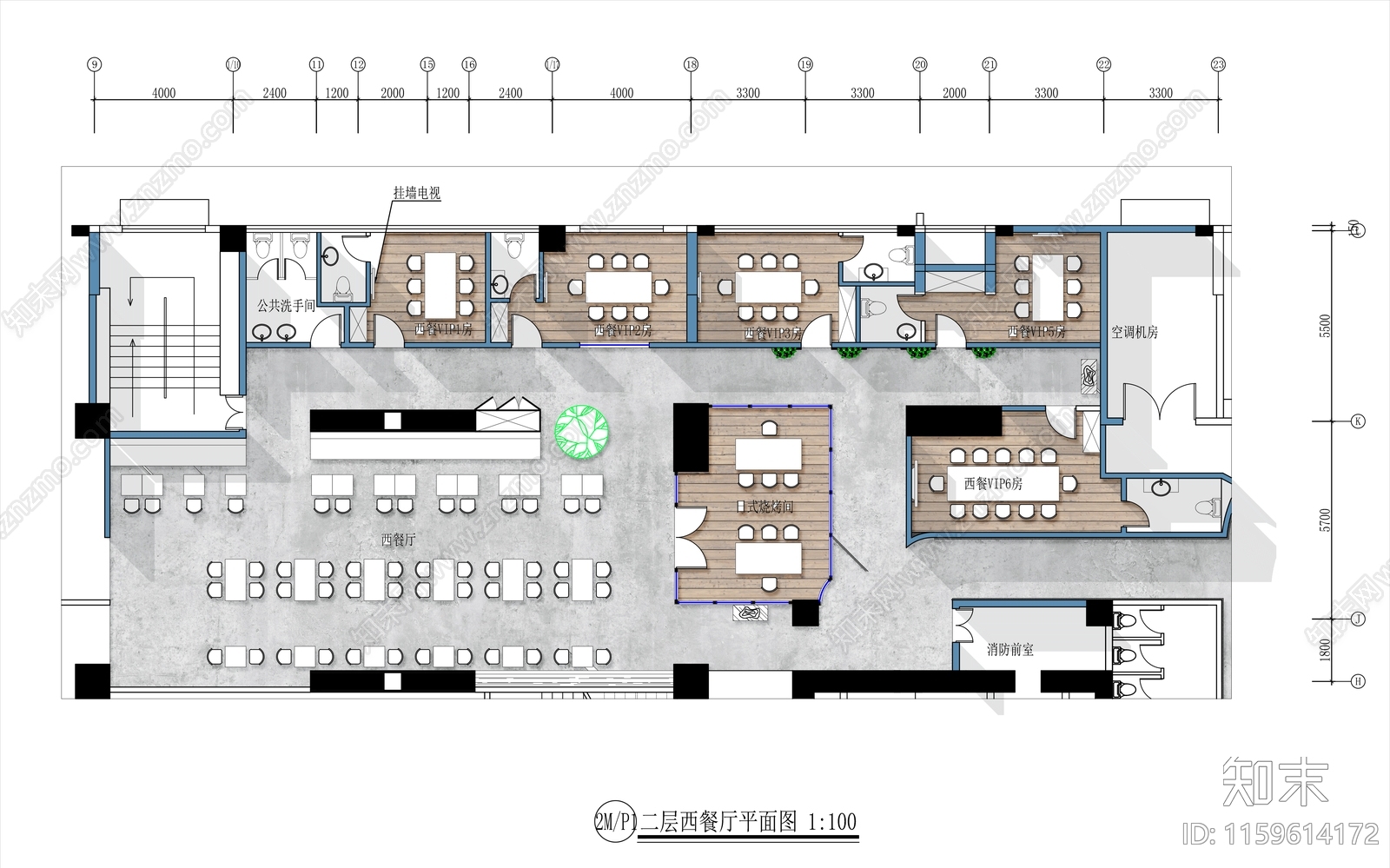 400㎡上海西餐厅平面布置图施工图下载【ID:1159614172】