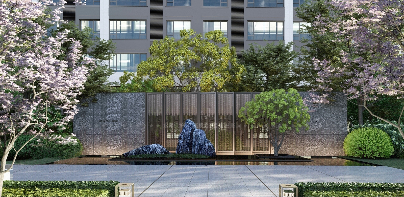 现代造型水景景墙SU模型下载【ID:1159614519】