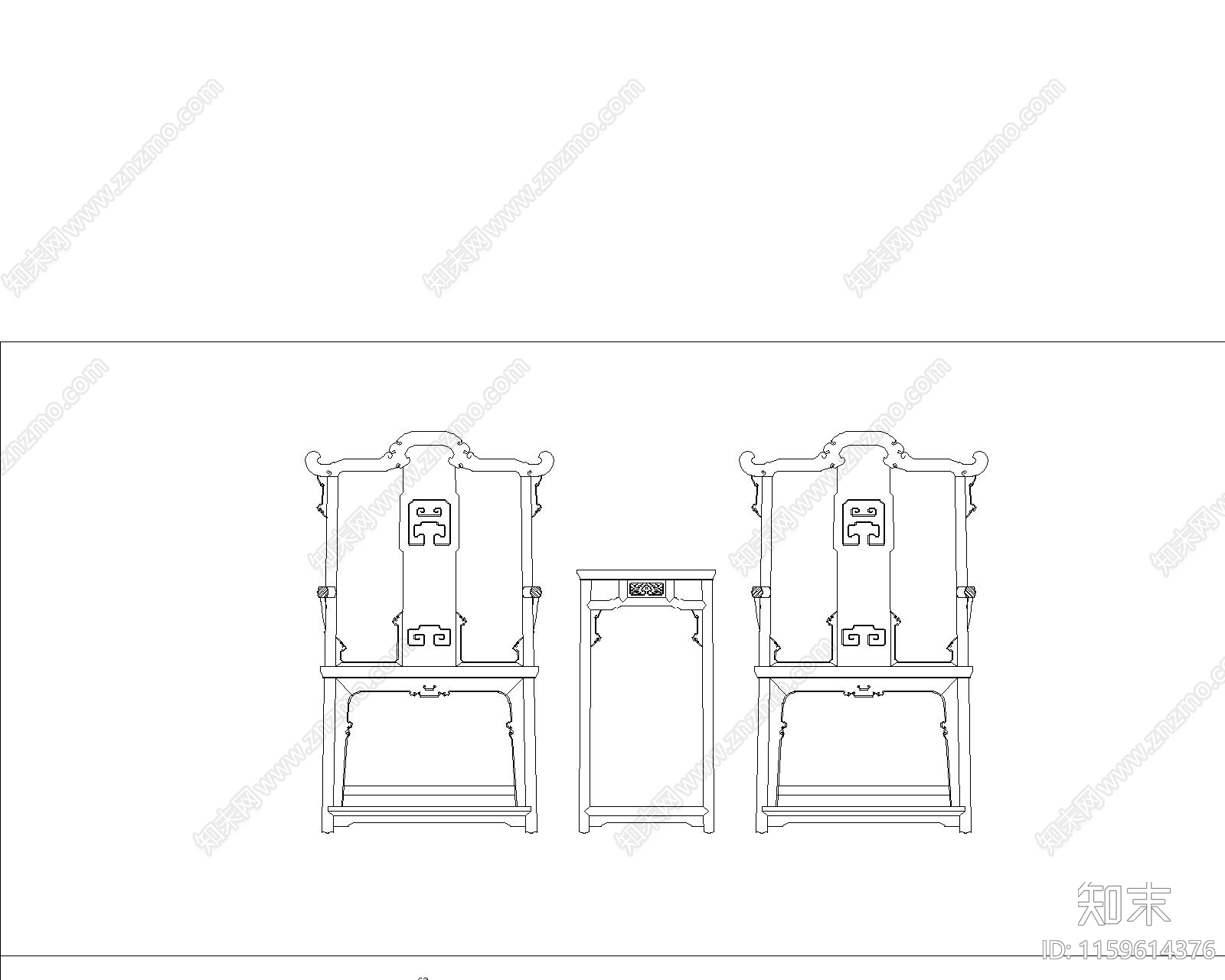 红木钩子纹官帽椅与茶几施工图下载【ID:1159614376】