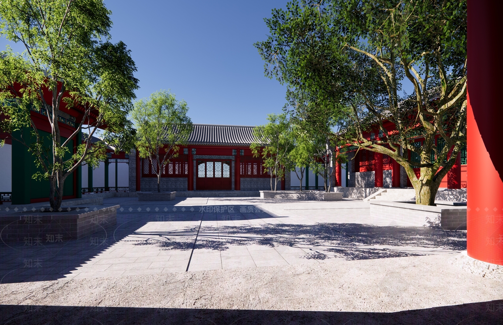 中式四合院庭院景观SU模型下载【ID:1159615502】