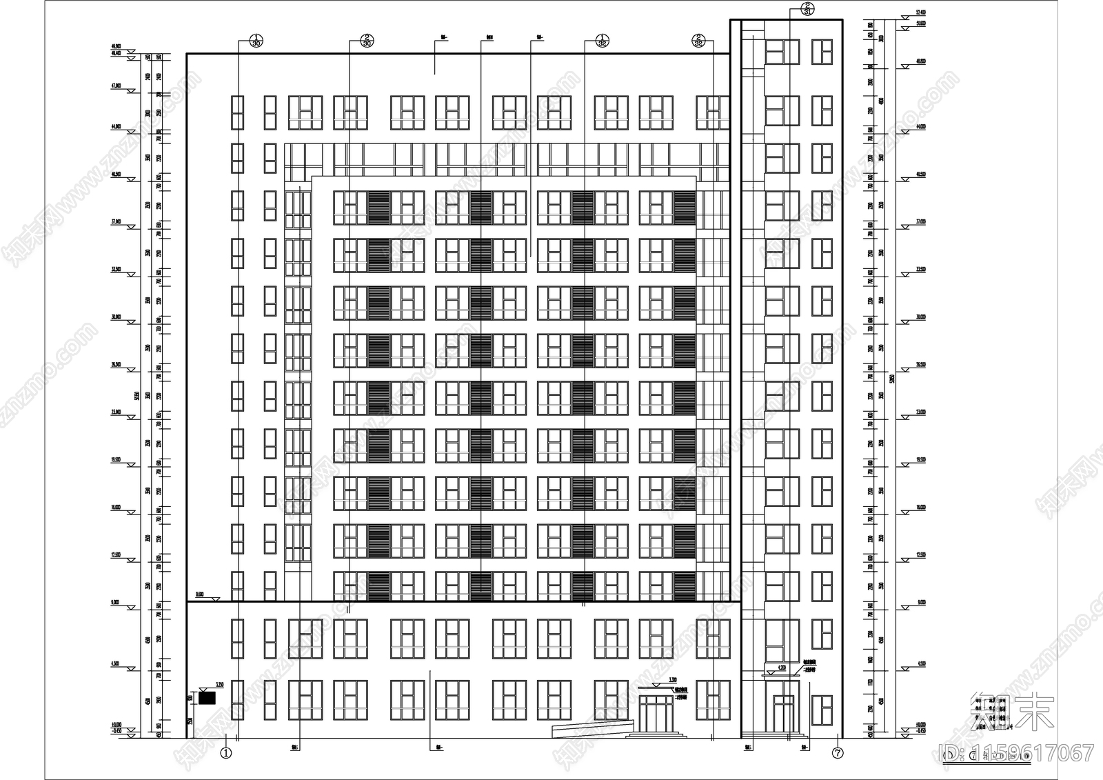 某现代风格高层办公楼建cad施工图下载【ID:1159617067】