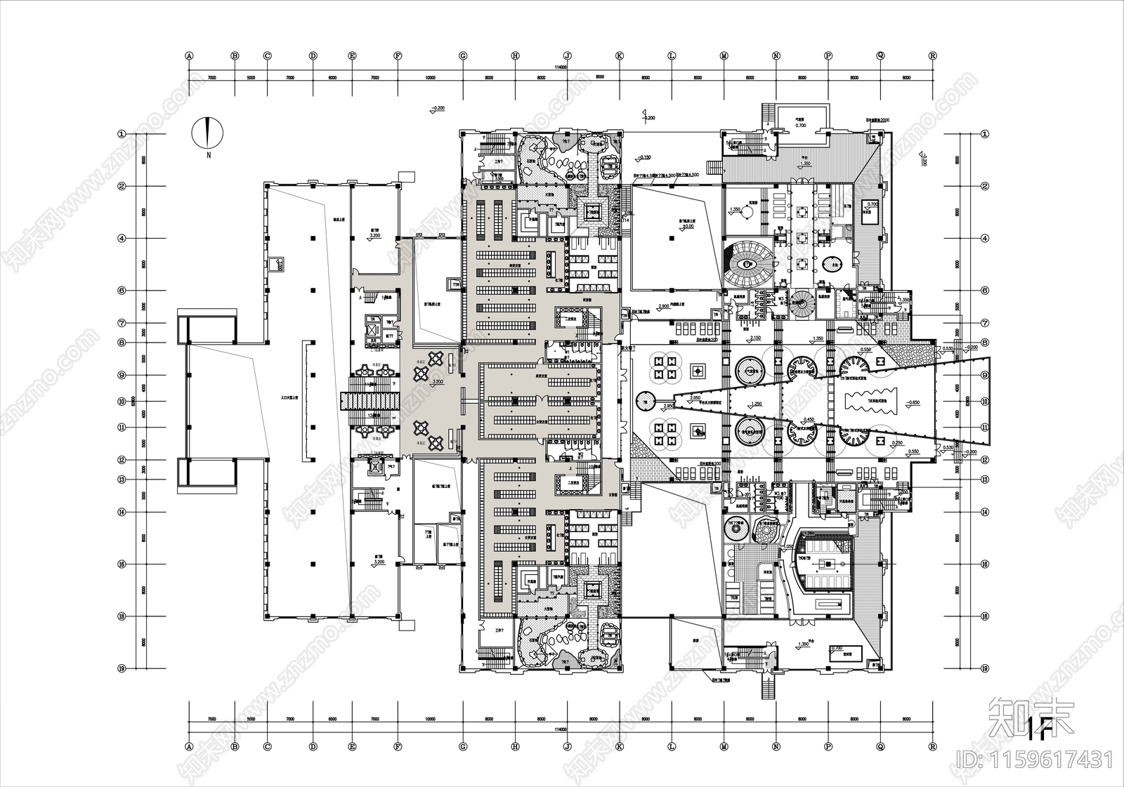 三层上万平米大型足疗SPA洗浴中心平面布置图施工图下载【ID:1159617431】