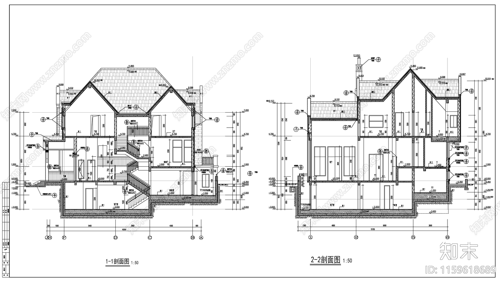 欧式古典风格别墅建cad施工图下载【ID:1159618689】