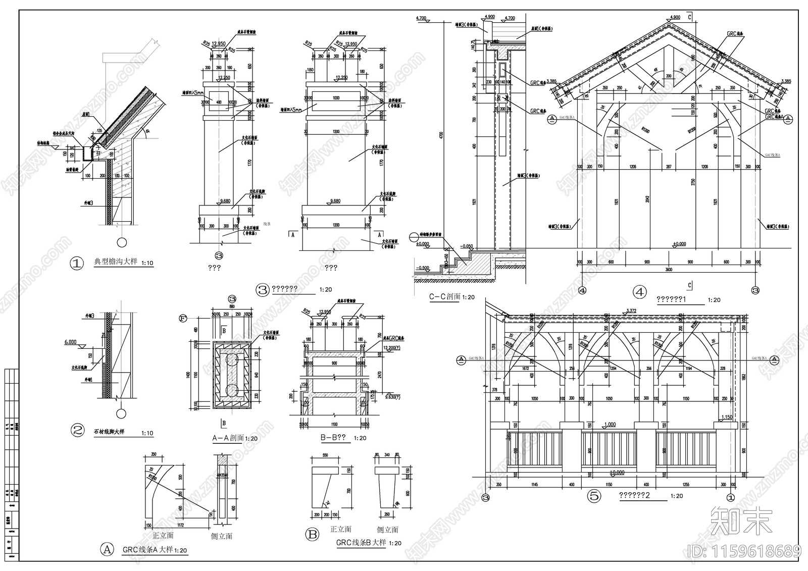 欧式古典风格别墅建cad施工图下载【ID:1159618689】