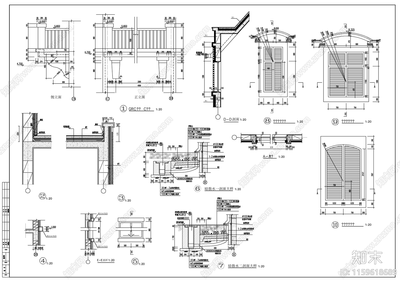 欧式古典风格别墅建cad施工图下载【ID:1159618689】