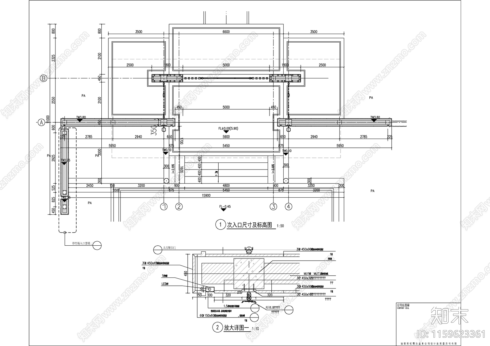 次入口大门详图cad施工图下载【ID:1159623361】