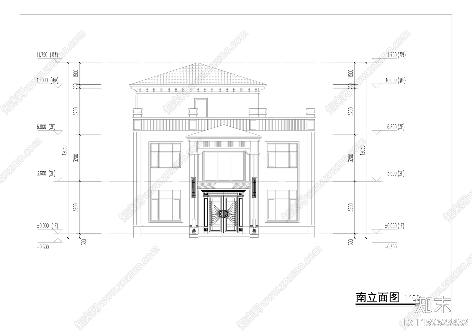 新中式别墅效果图cad施工图下载【ID:1159623432】