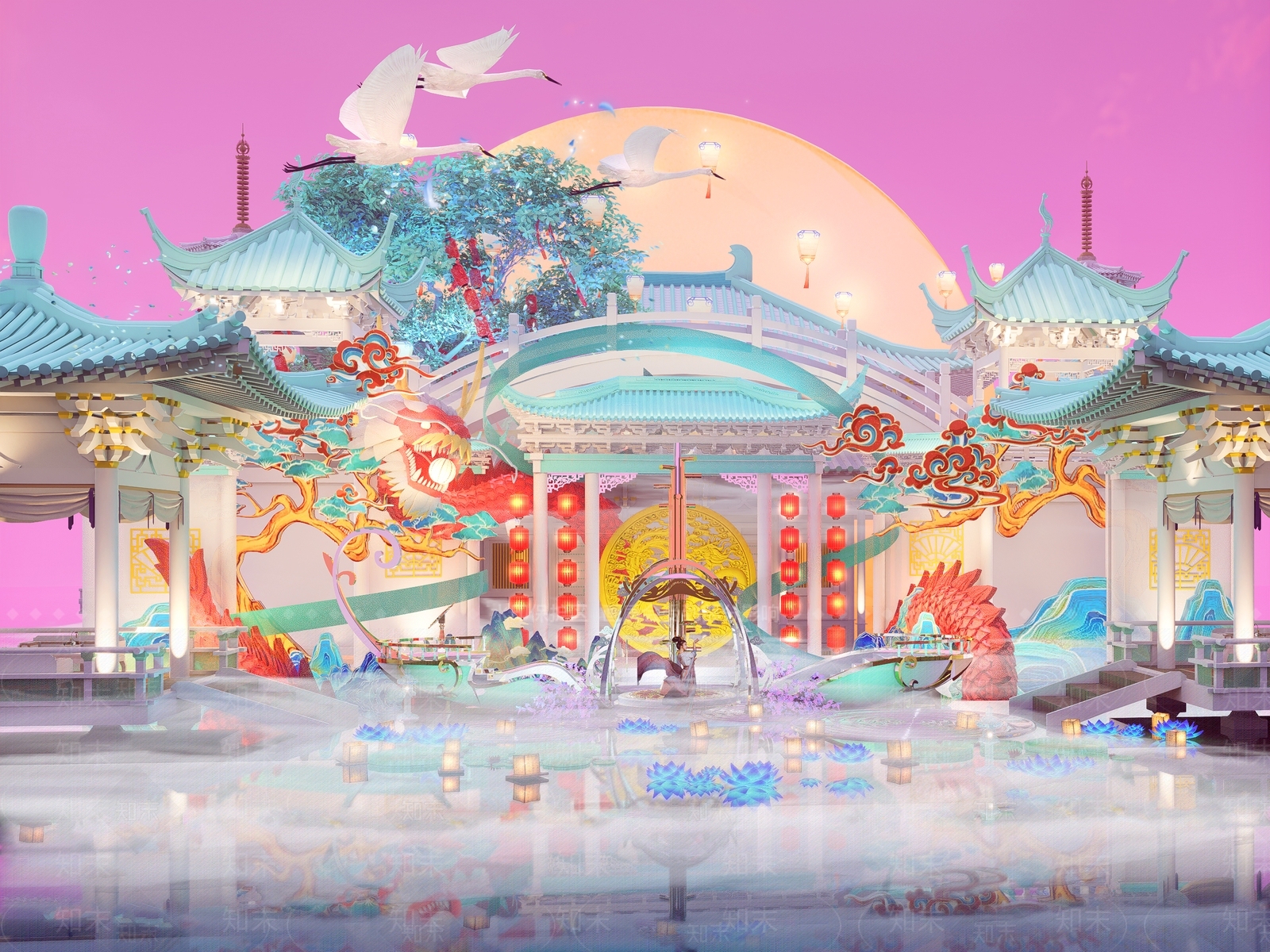 新中式网红打卡国潮古风仙侠仙境梦幻灯会集市美陈SU模型下载【ID:1159623665】
