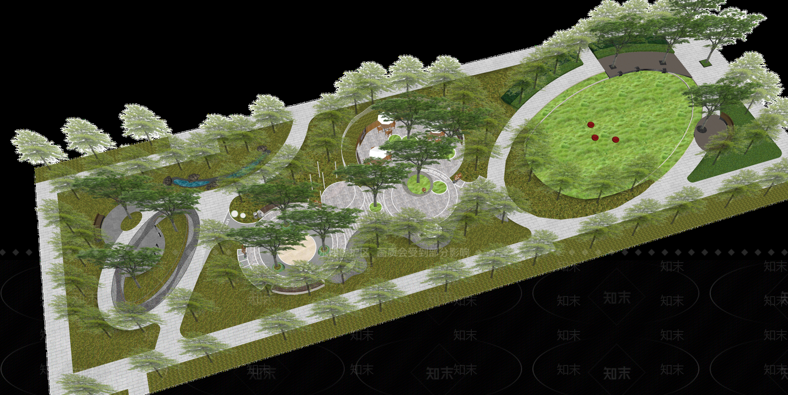 现代带状景观公园SU模型下载【ID:1159624804】