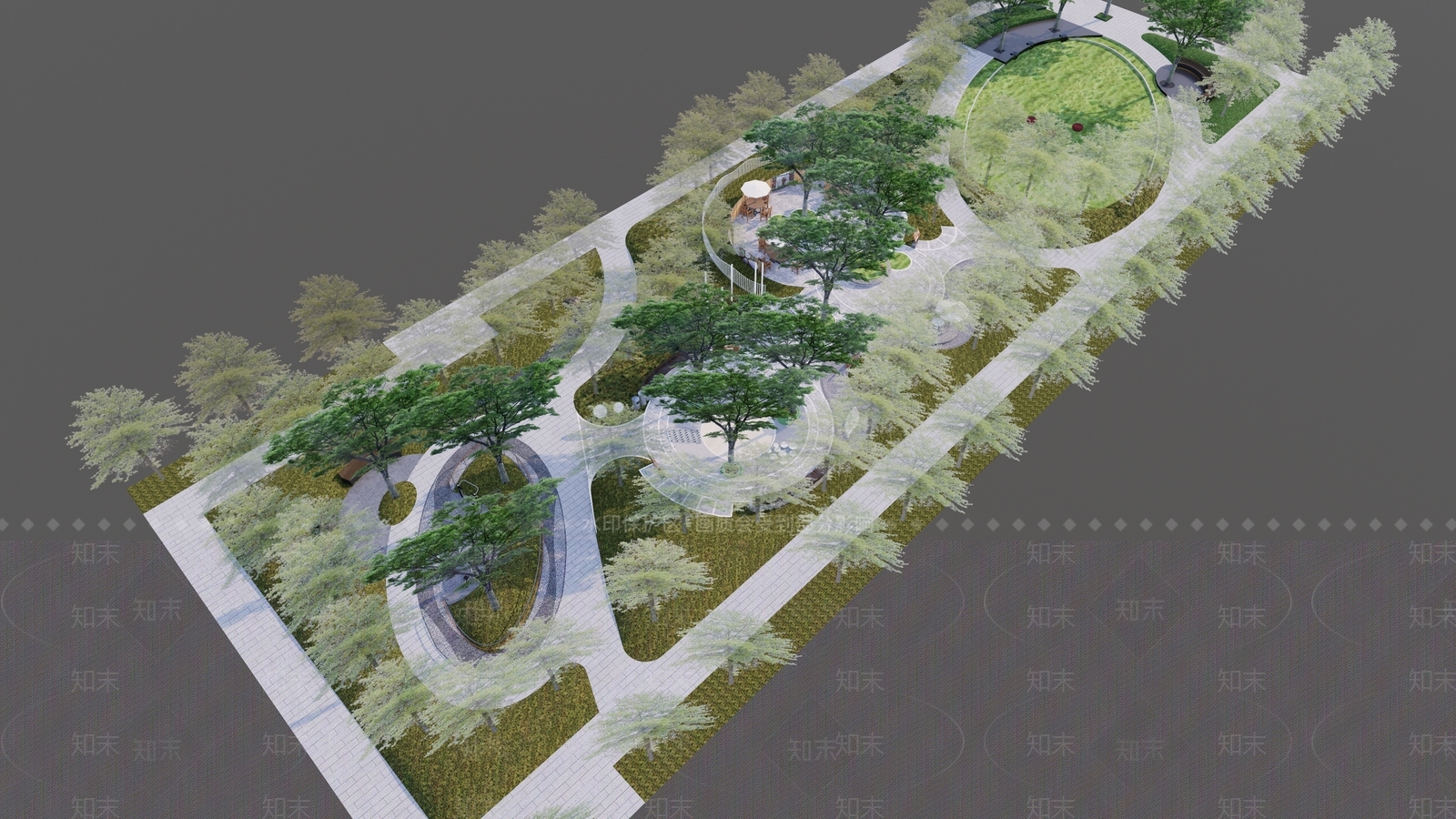 现代带状景观公园SU模型下载【ID:1159624804】