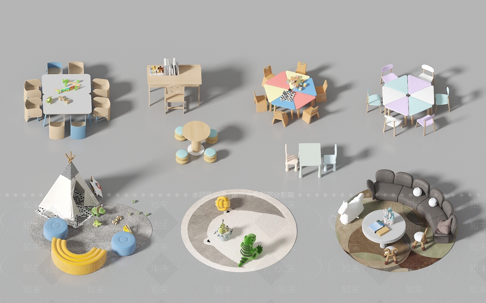现代儿童桌椅3D模型下载【ID:1159628001】