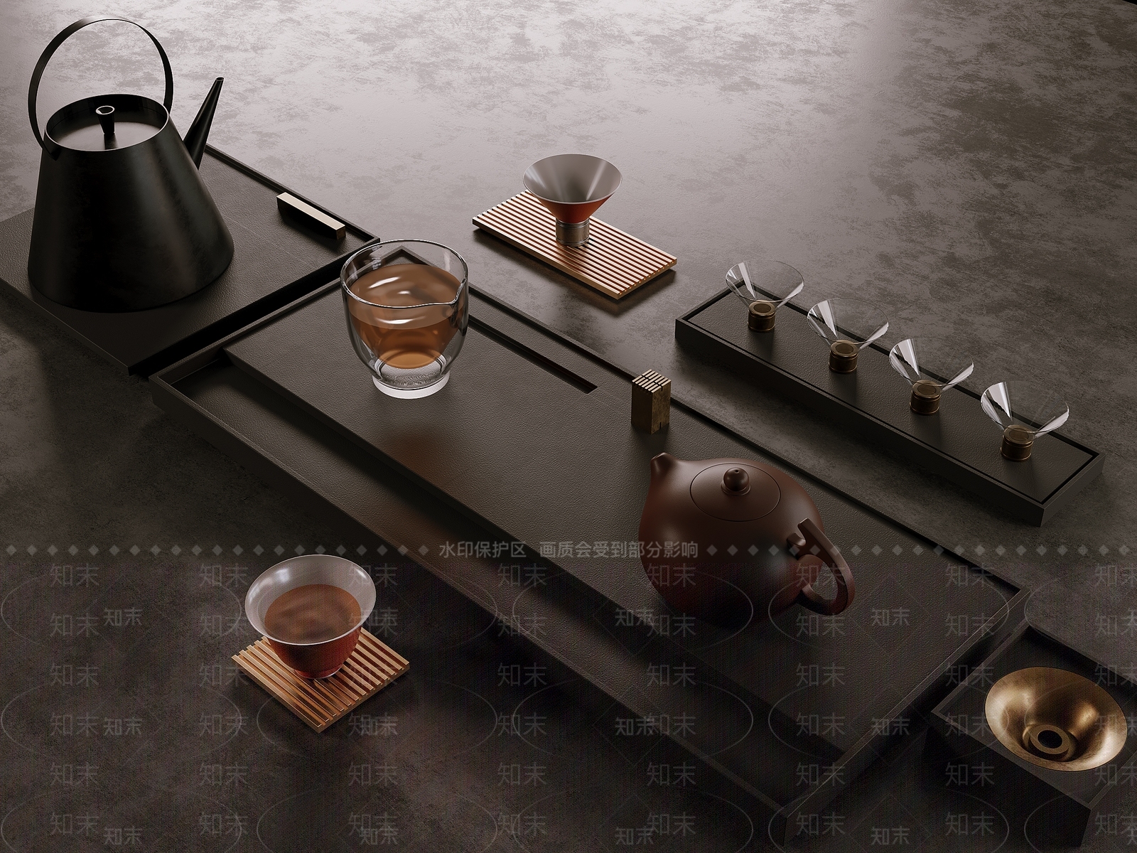 中式极简茶具组合3D模型下载【ID:1159631557】