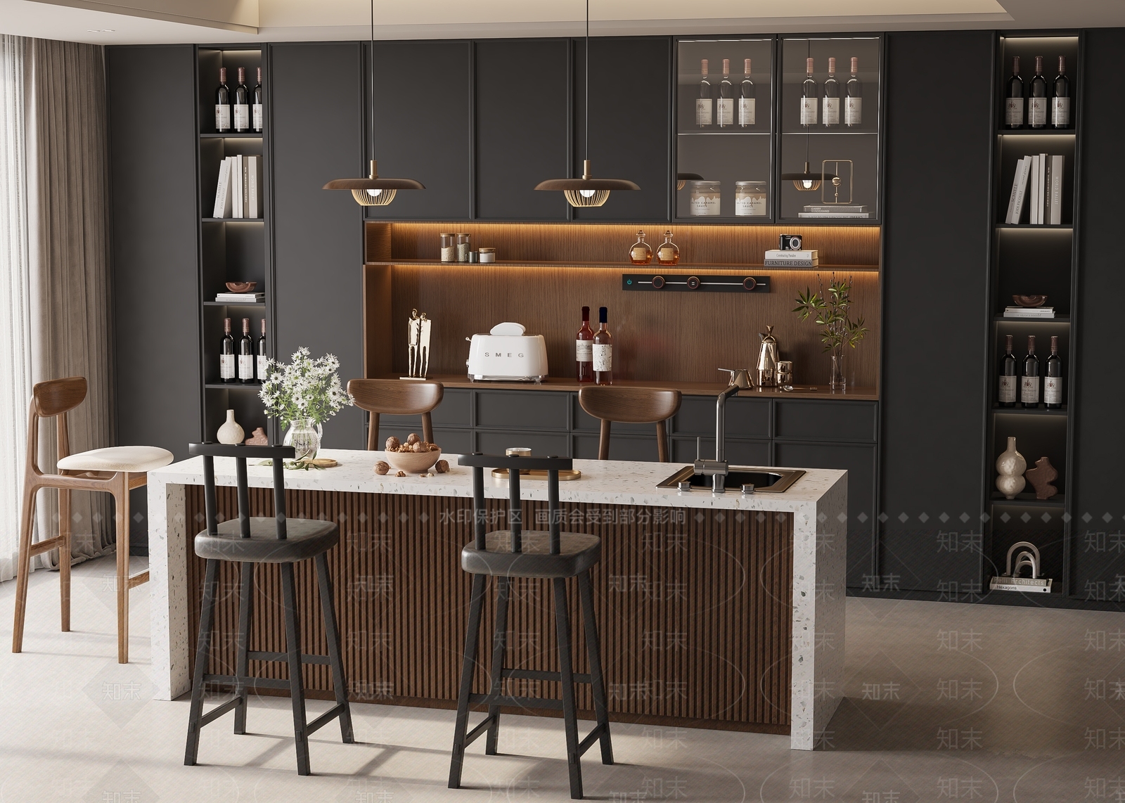 中古风复古法吧台3D模型下载【ID:1159633659】