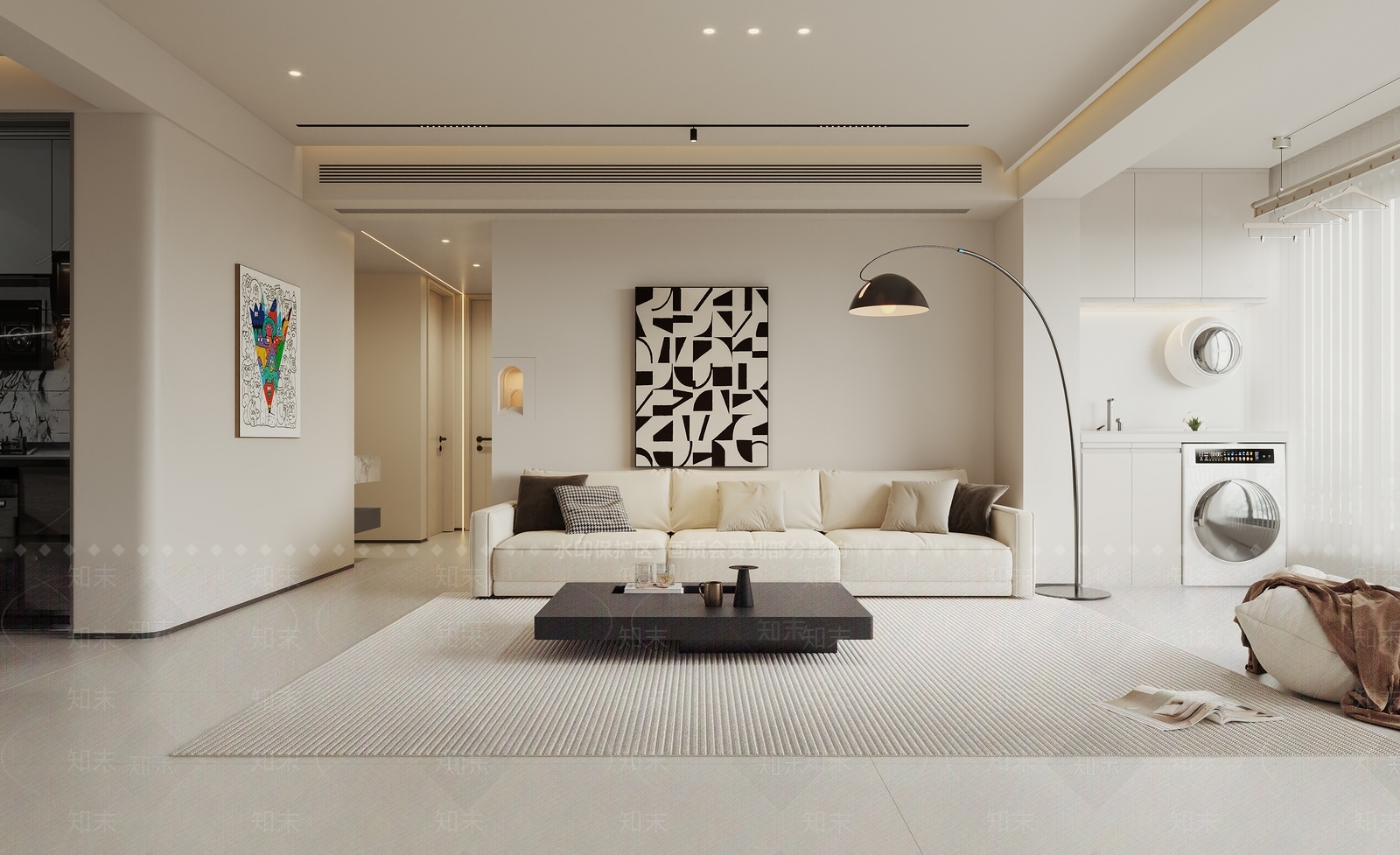 现代奶油风空间3D模型下载【ID:1160236187】