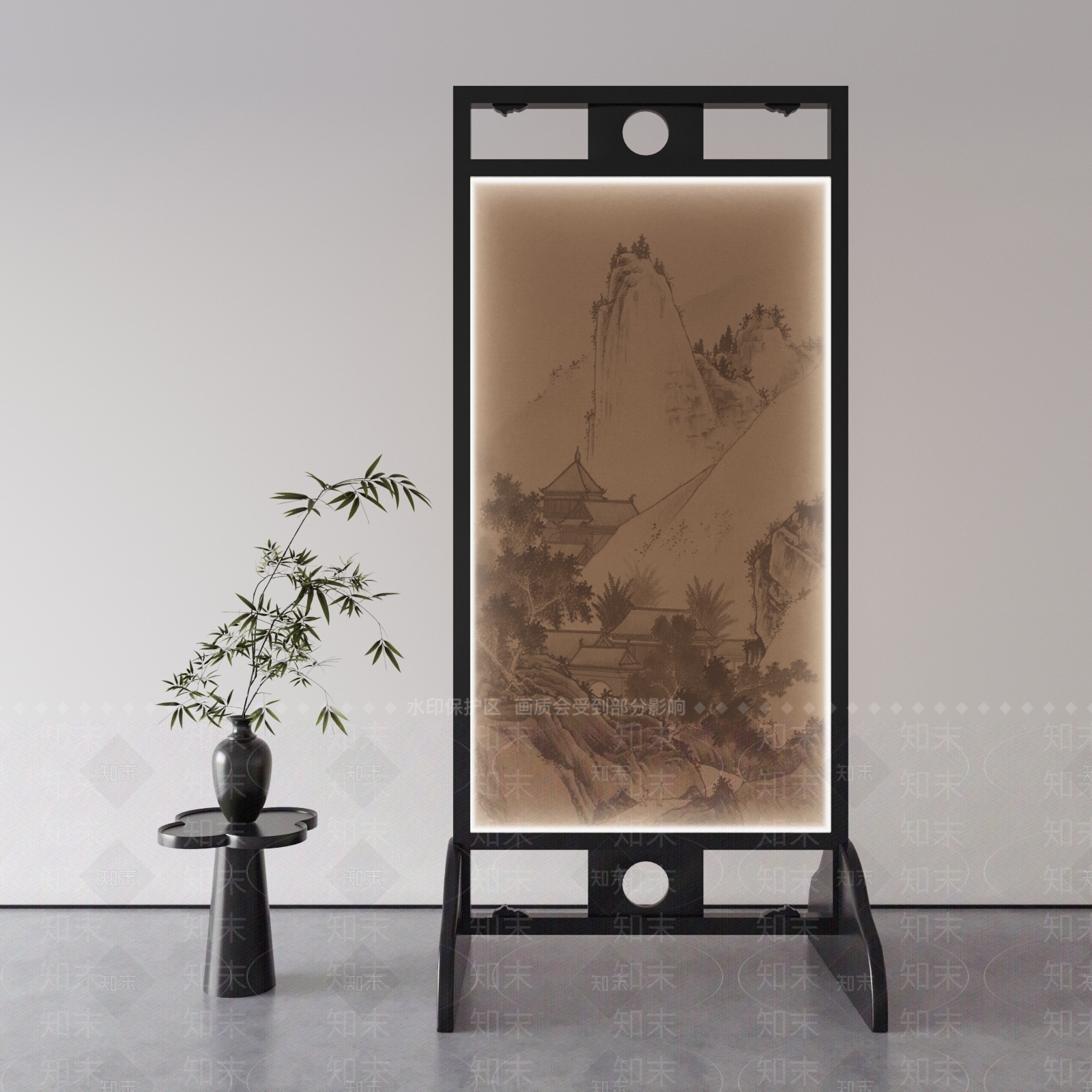 现代中式屏风隔断3D模型下载【ID:1159637524】