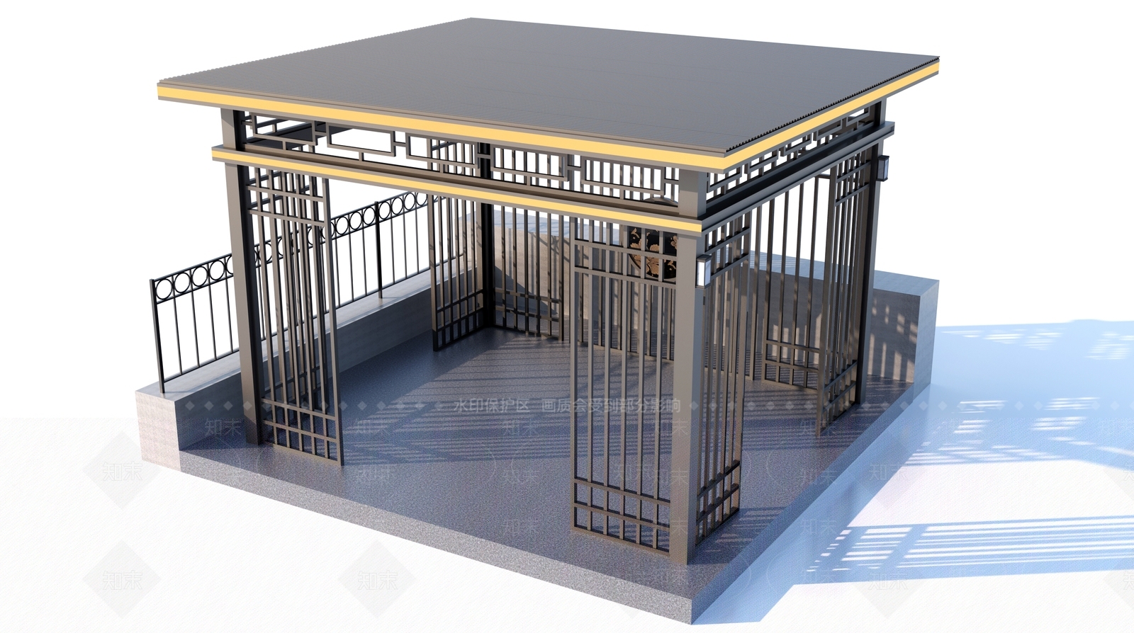 新中式铝合金凉亭3D模型下载【ID:1159637771】