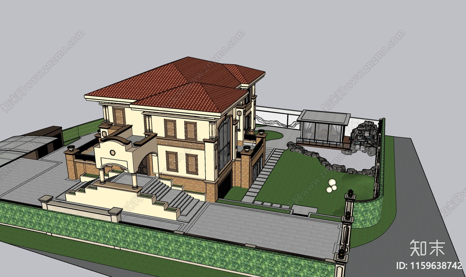 现代别墅庭院SU模型下载【ID:1159638742】
