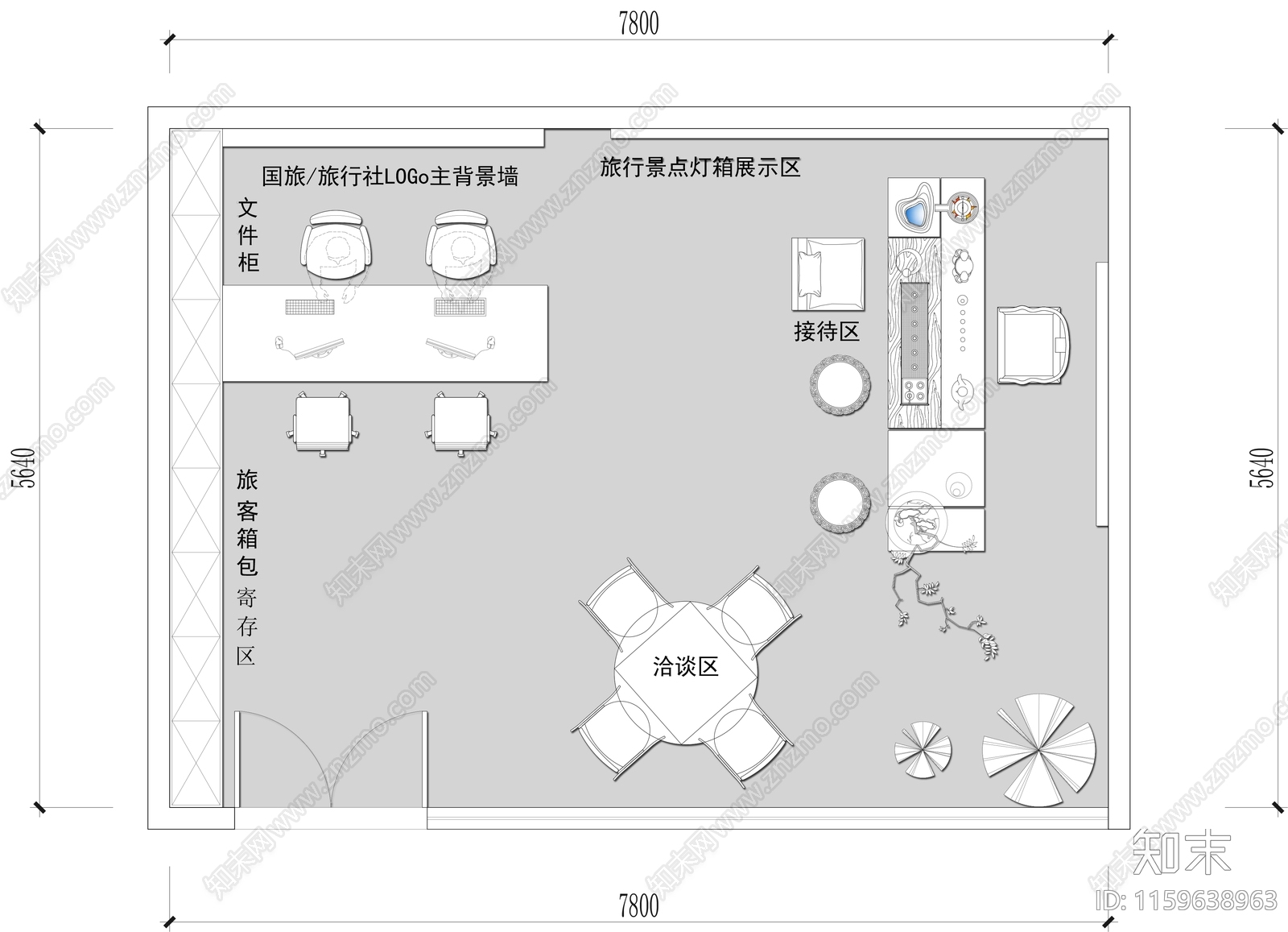 旅客景点接待室cad施工图下载【ID:1159638963】