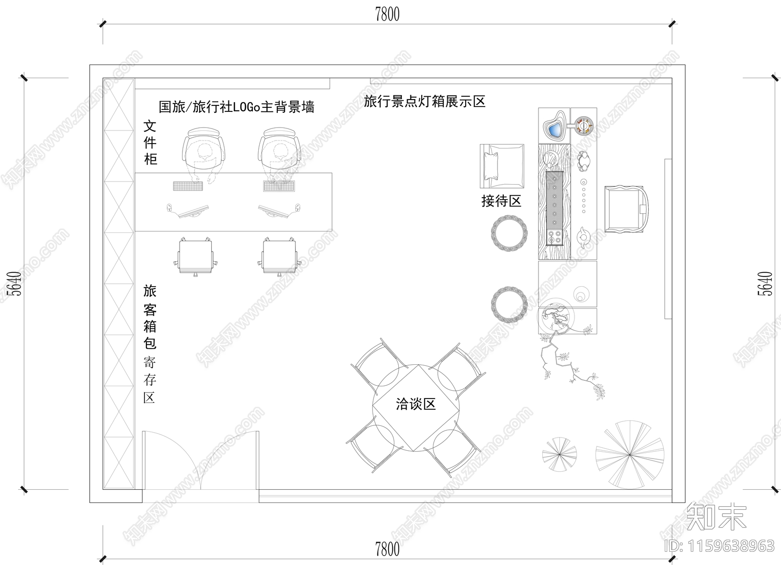 旅客景点接待室cad施工图下载【ID:1159638963】