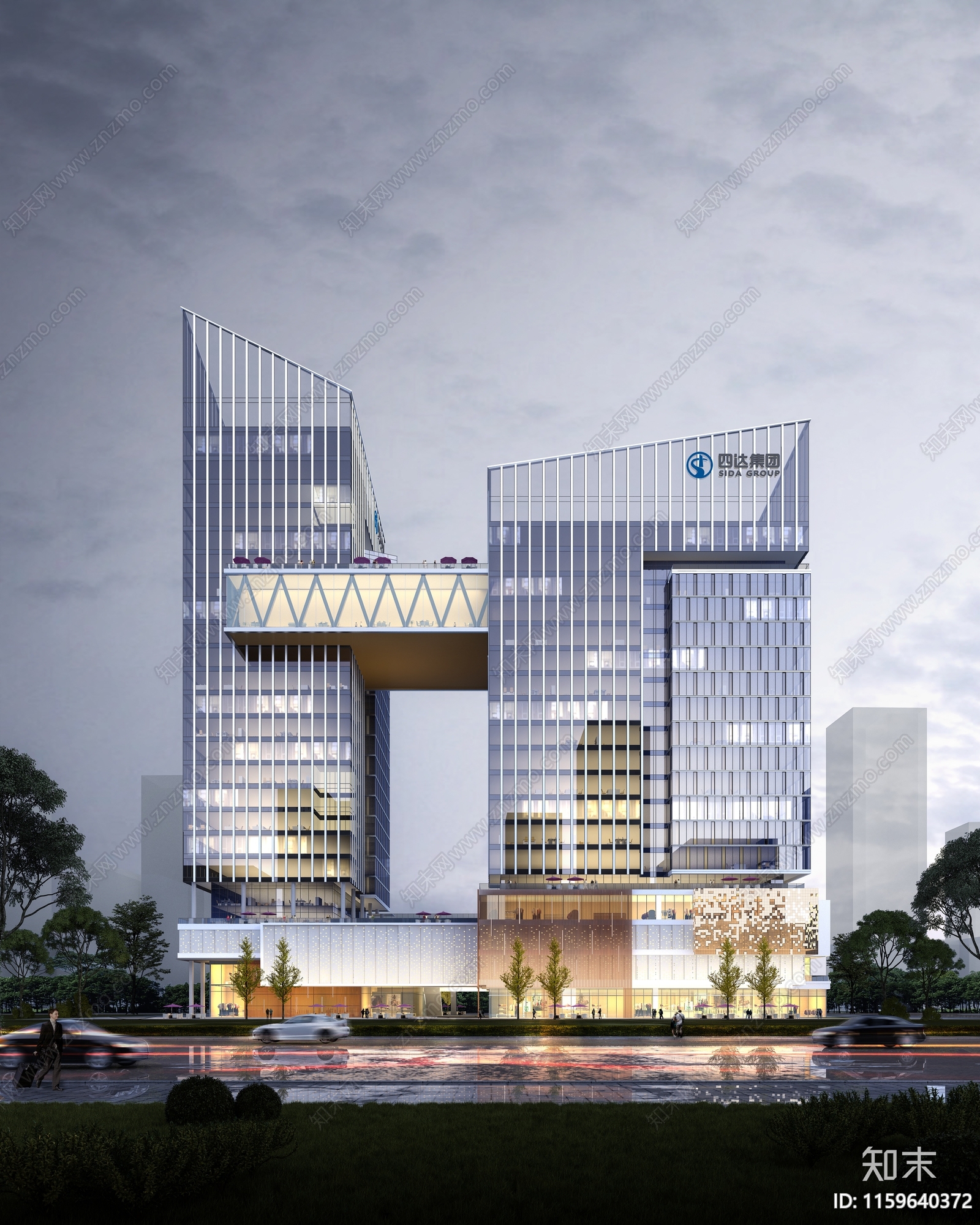 现代高层办公综合体效果施工图下载【ID:1159640372】