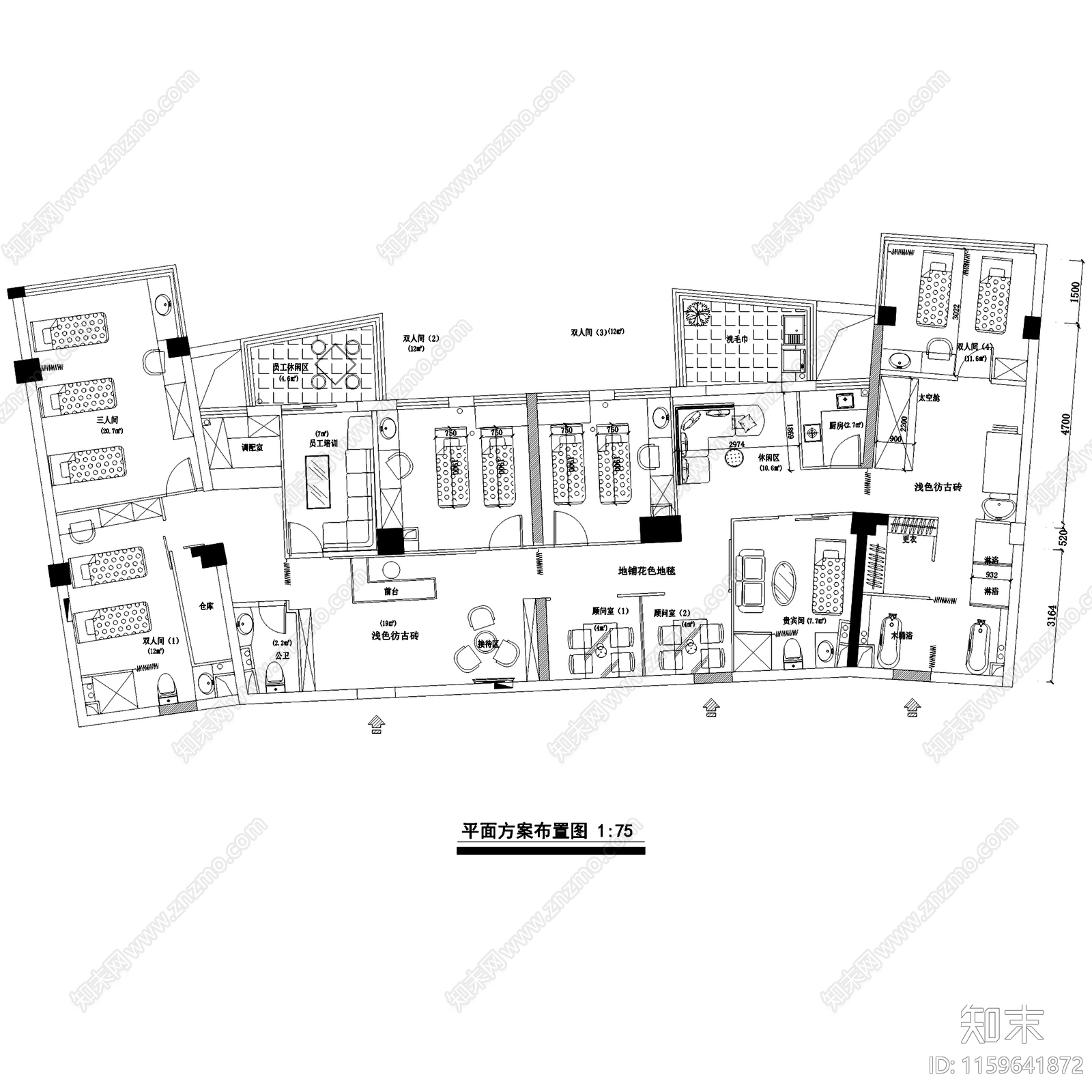 金粉世家SPA美容院室内工装CAcad施工图下载【ID:1159641872】