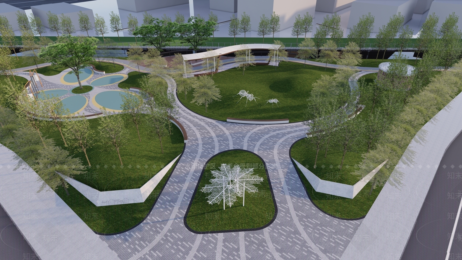 现代街角口袋公园SU模型下载【ID:1159647736】